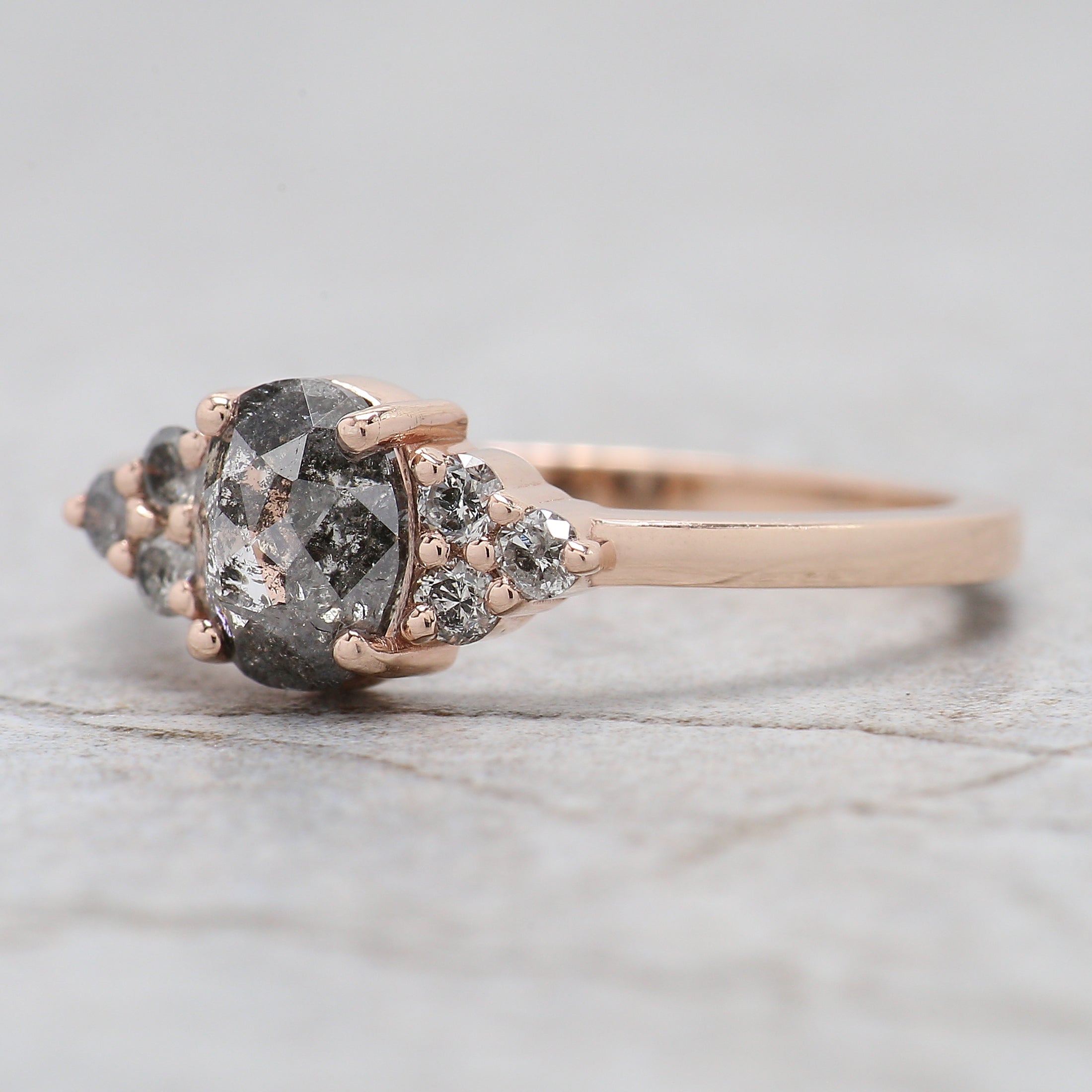 Oval Cut Salt And Pepper Diamond Ring 0.91 Ct 6.60 MM Oval Diamond Ring 14K Solid Rose Gold Silver Oval Engagement Ring Gift For Her QL665