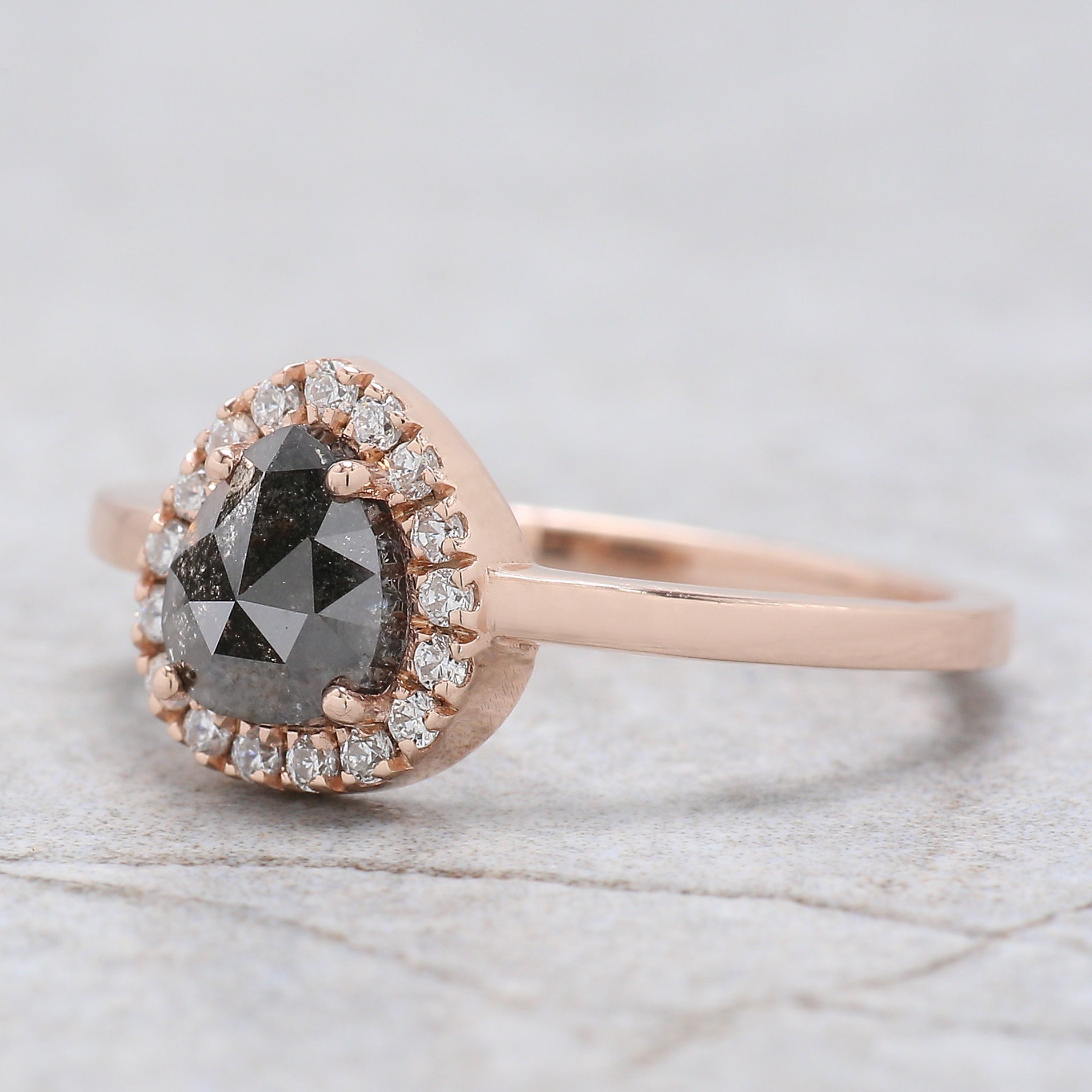 Pear Cut Salt And Pepper Diamond Ring 1.00 Ct 6.35 MM Pear Shape Diamond Ring 14K Solid Rose Gold Silver Engagement Ring Gift For Her QN9348