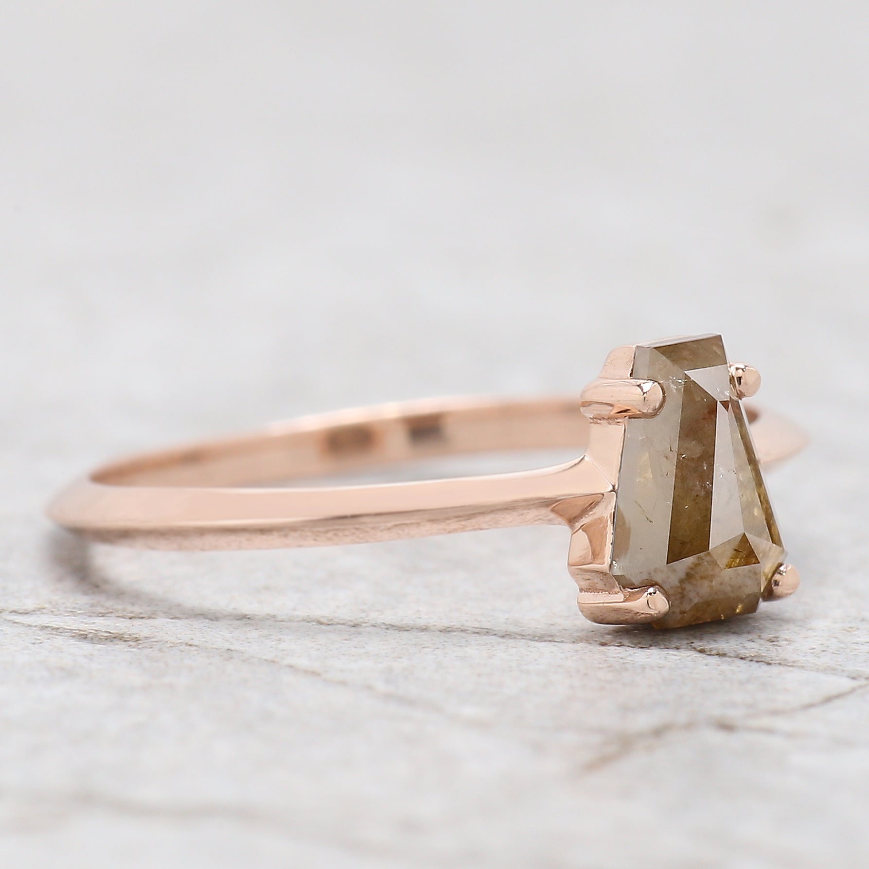 Coffin Cut Brown Color Diamond Ring 0.82 Ct 6.90 MM Coffin Diamond Ring 14K Solid Rose Gold Silver Engagement Ring Gift For Her QN985