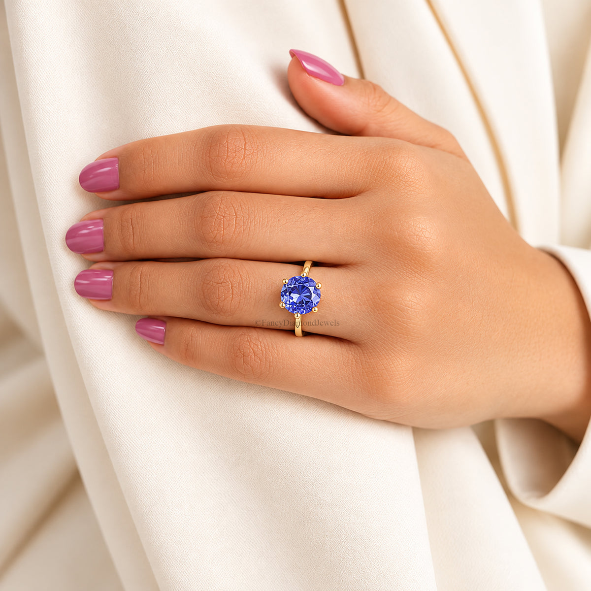 Royal Blue Round Portuguese Cut Engagement Ring, CZ Wedding Ring For Women, Travel Ring, Promise Ring, Dainty Anniversary Gift For Her FD607