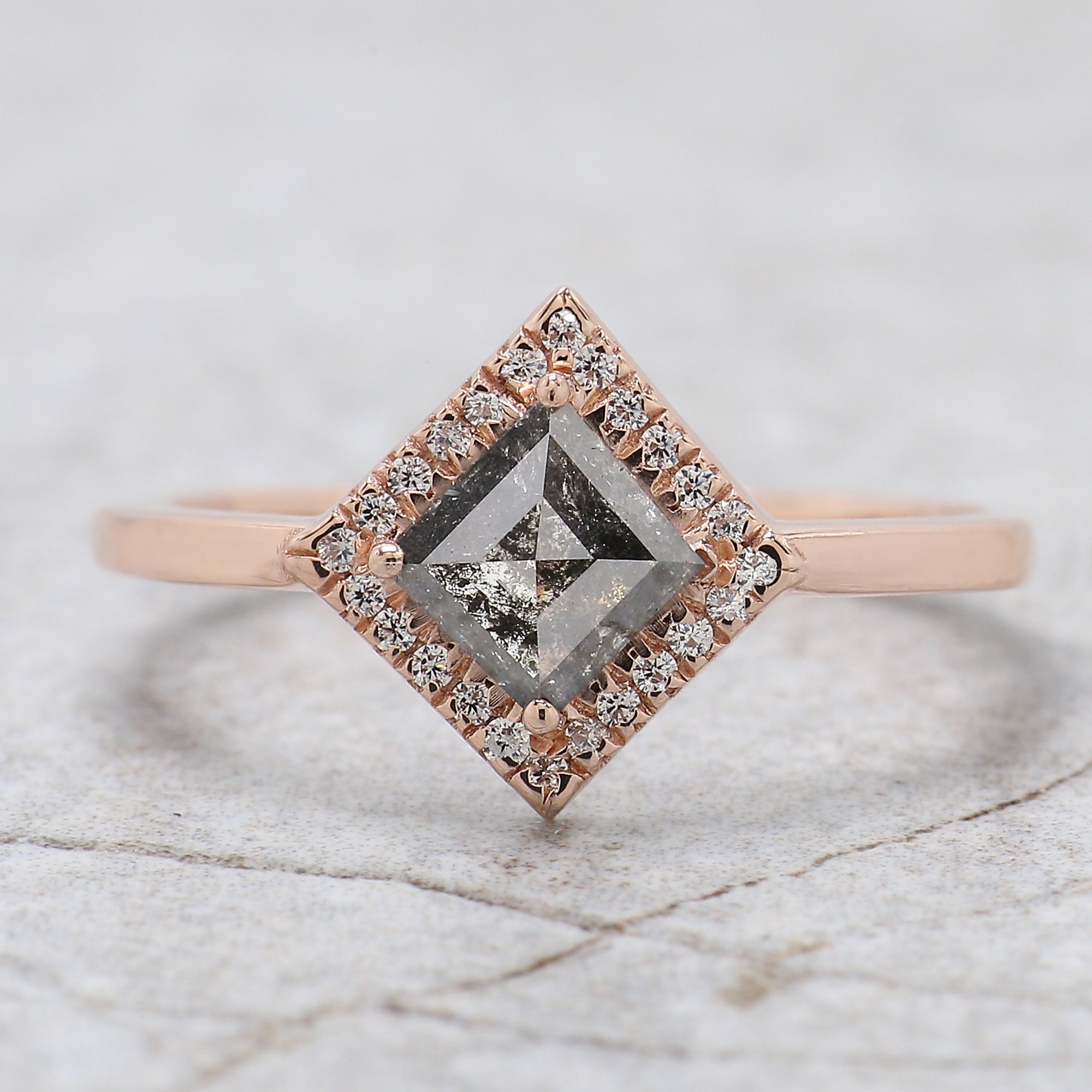 Kite Cut Salt And Pepper Diamond Ring 0.60 Ct 6.80 MM Kite Diamond Ring 14K Solid Rose Gold Silver Kite Engagement Ring Gift For Her QL159