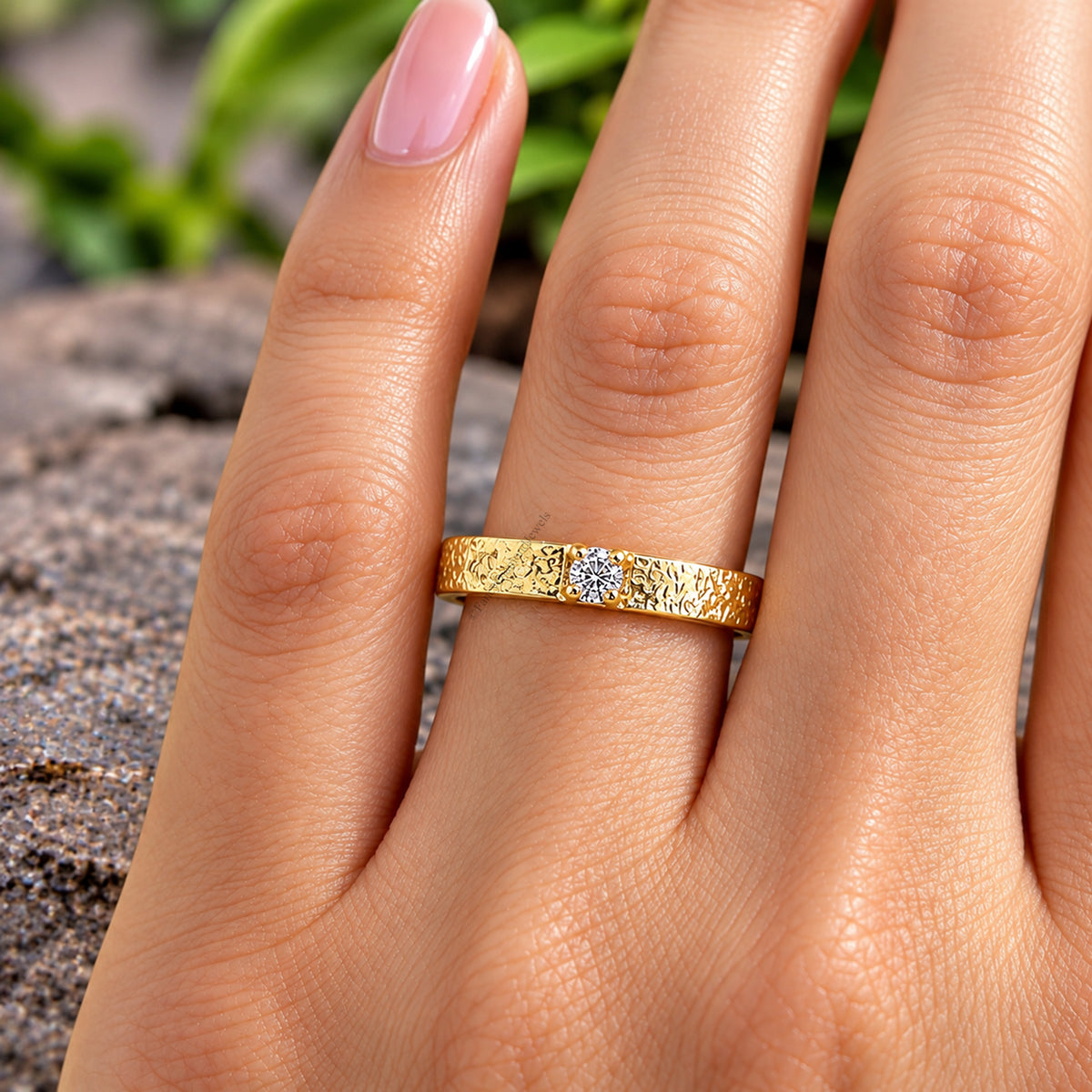 Hammered Natural White Diamond Wedding Band Silver Engagement Band Diamond Wedding Band Alternative Bridal Wedding Band Gift For Her FD517