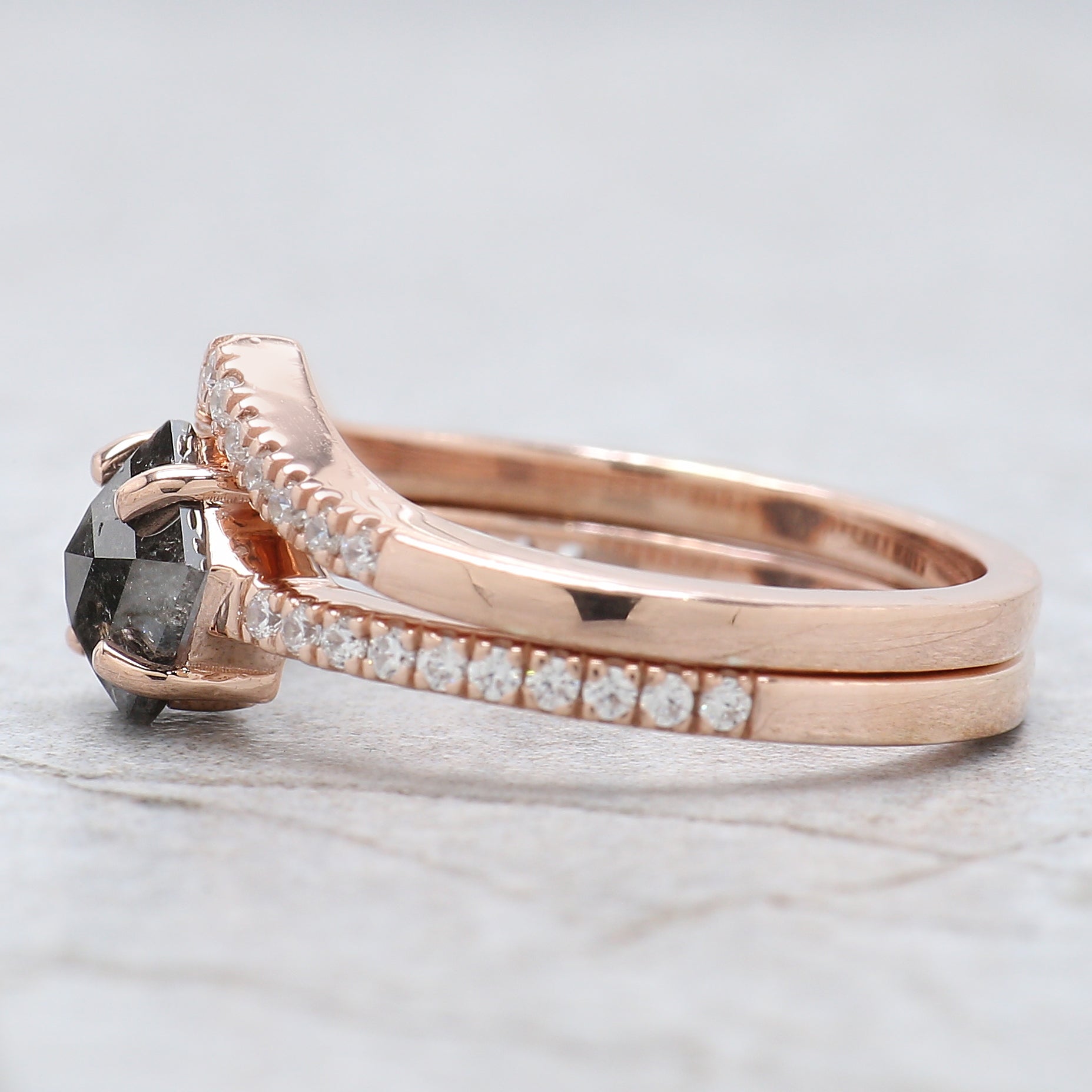 Pentagon Cut Salt And Pepper Diamond Ring 0.98 Ct 7.00 MM Pentagon Diamond Ring 14K Rose Gold Silver Engagement Ring Gift For Her QL1222