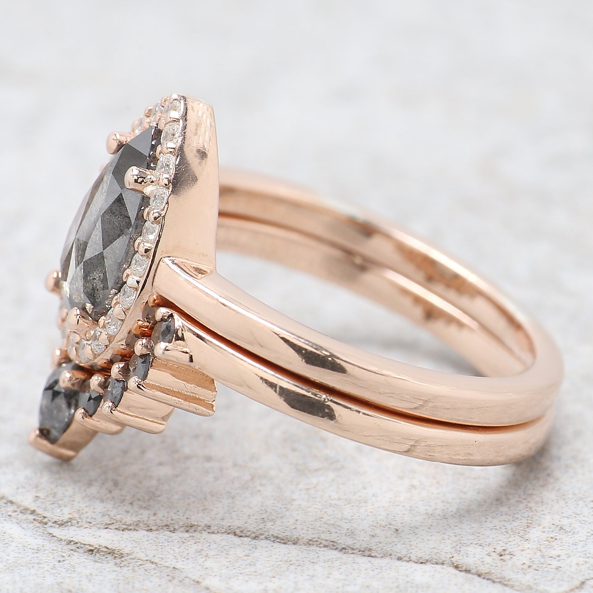 Pear Cut Salt And Pepper Diamond Ring 1.12 Ct 9.17 MM Pear Diamond Ring 14K Solid Rose Gold Silver Pear Engagement Ring Gift For Her QL2710