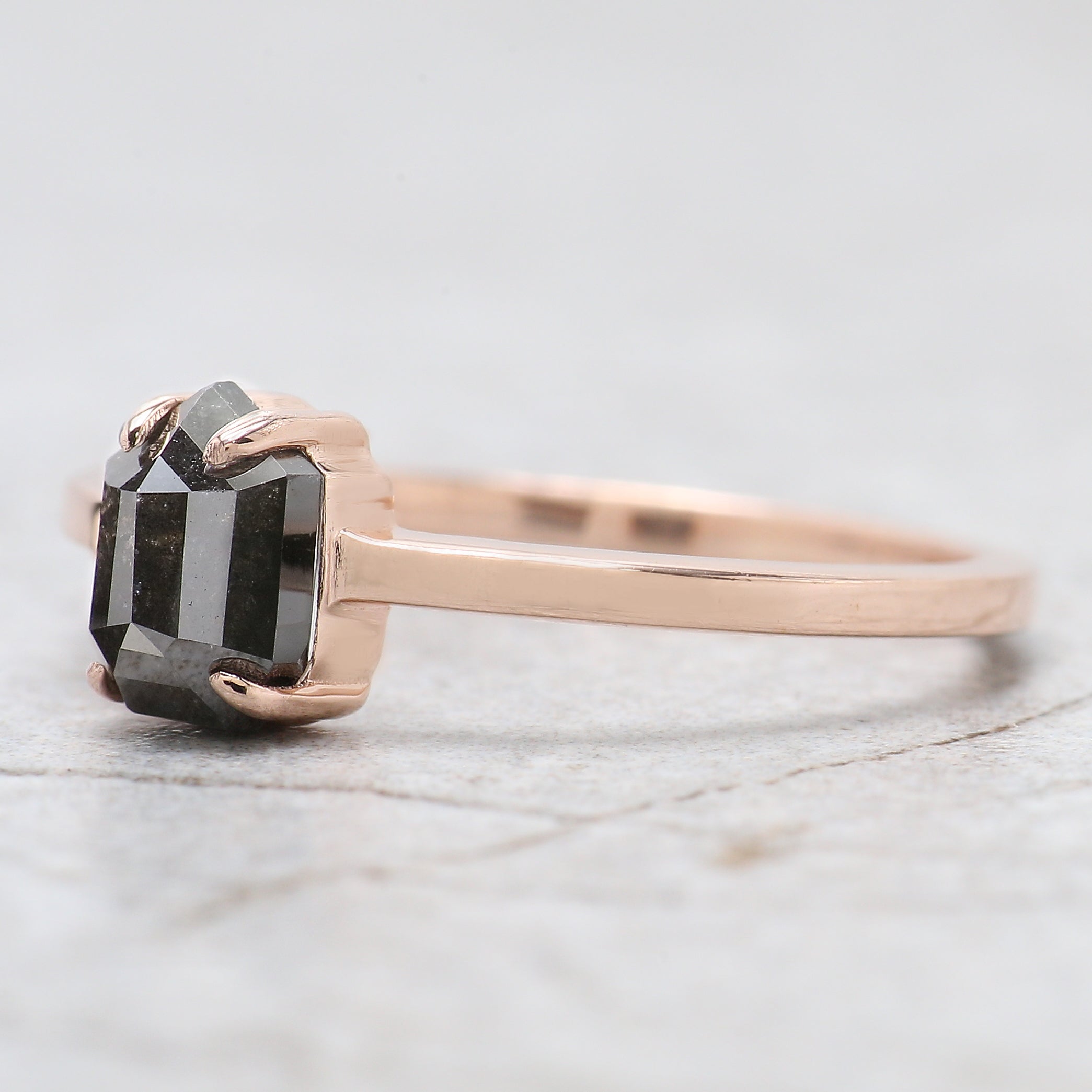 Shield Salt And Pepper Diamond Ring 0.98 Ct 6.80 MM Shield Shape Diamond Ring 14K Solid Rose Gold Silver Engagement Ring Gift For Her QN9345