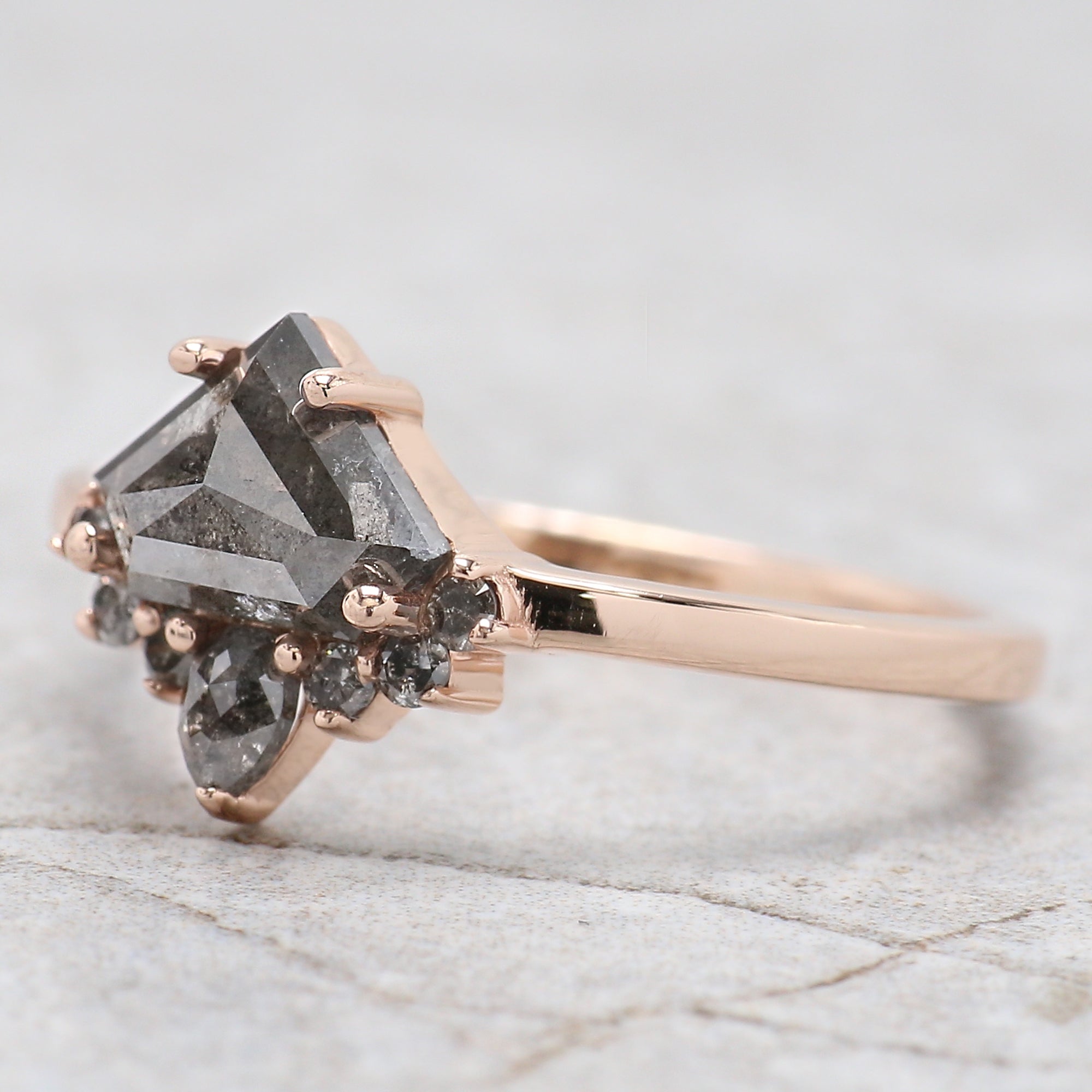 Shield Salt And Pepper Diamond Ring 1.12 Ct 6.05 MM Shield Cut Diamond Ring 14K Solid Rose Gold Silver Engagement Ring Gift For Her QN1274