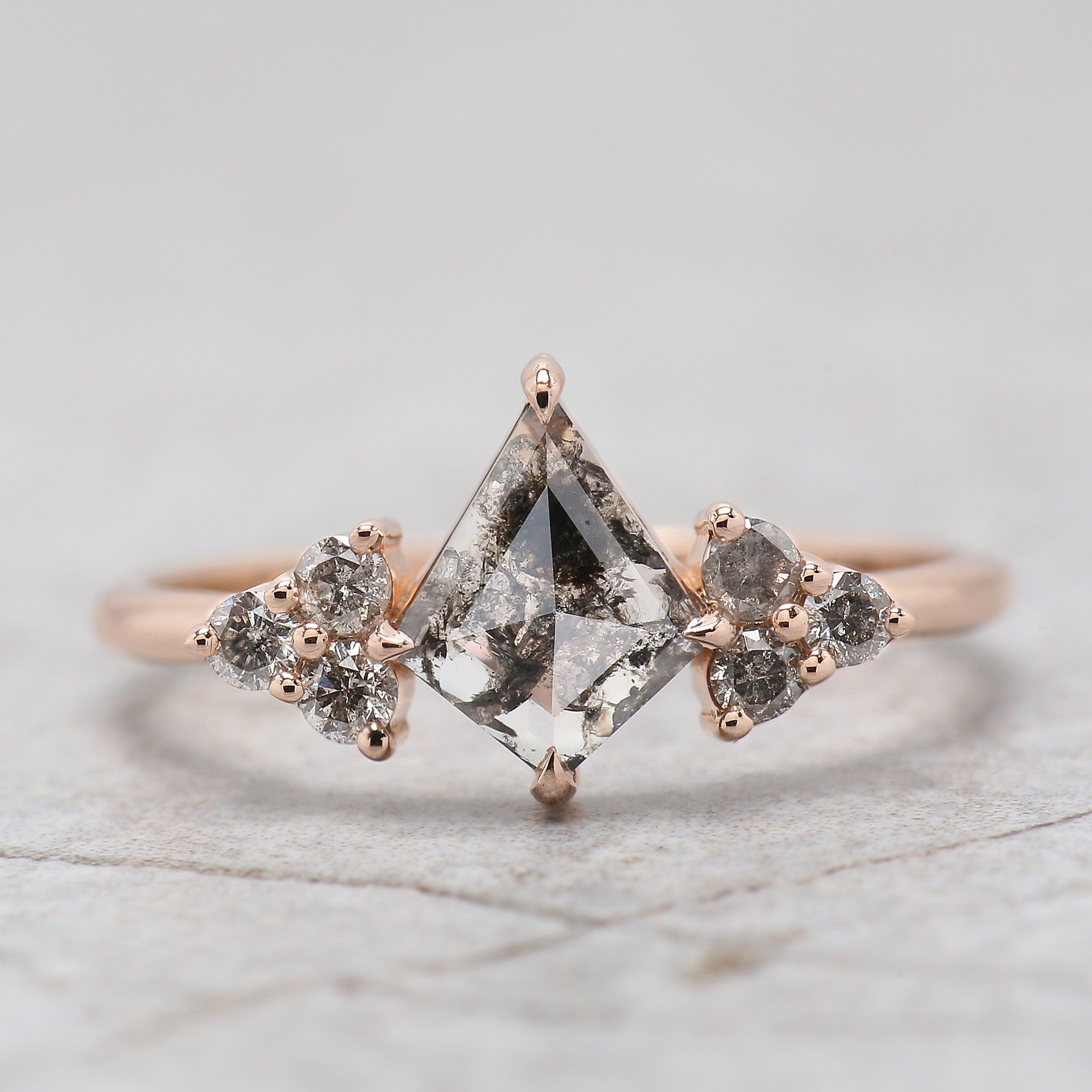 Kite Cut Salt And Pepper Diamond Ring 0.53 CT 8.15 MM Kite Diamond Wedding Ring Set RoseGold Silver Engagement Ring Gift For Her KDL3392
