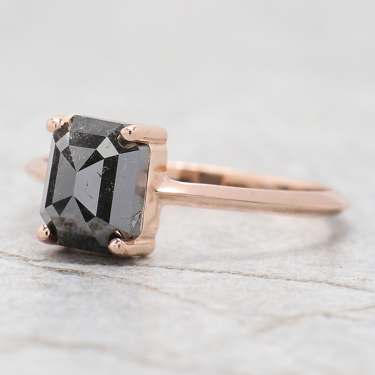 Emerald Cut Salt And Pepper Diamond Ring 1.67 Ct 7.35 MM Emerald Diamond Ring 14K Solid Rose Gold Silver Engagement Ring Gift For Her QL1555