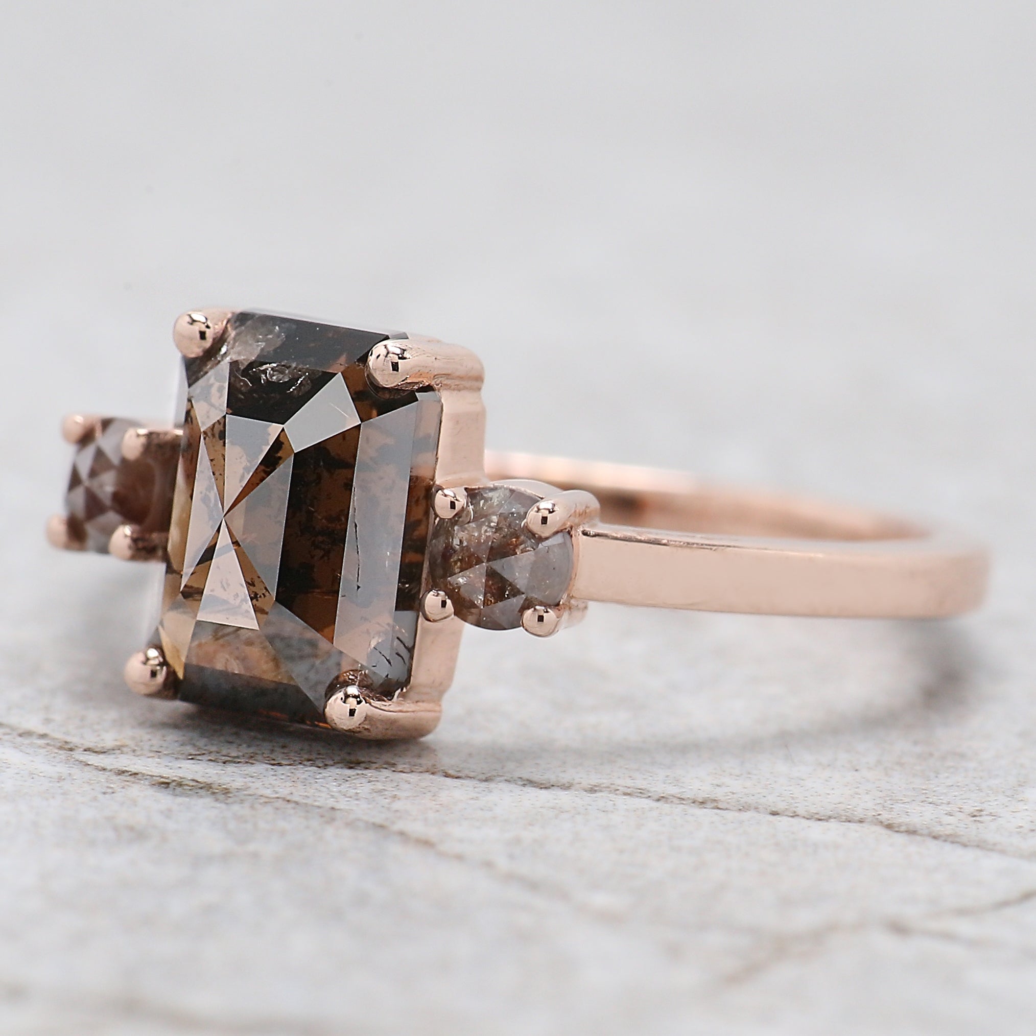 Emerald Cut Brown Color Diamond Ring 1.93 Ct 8.40 MM Emerald Shape Diamond Ring 14K Rose Gold Silver Engagement Ring Gift For Her QL9595