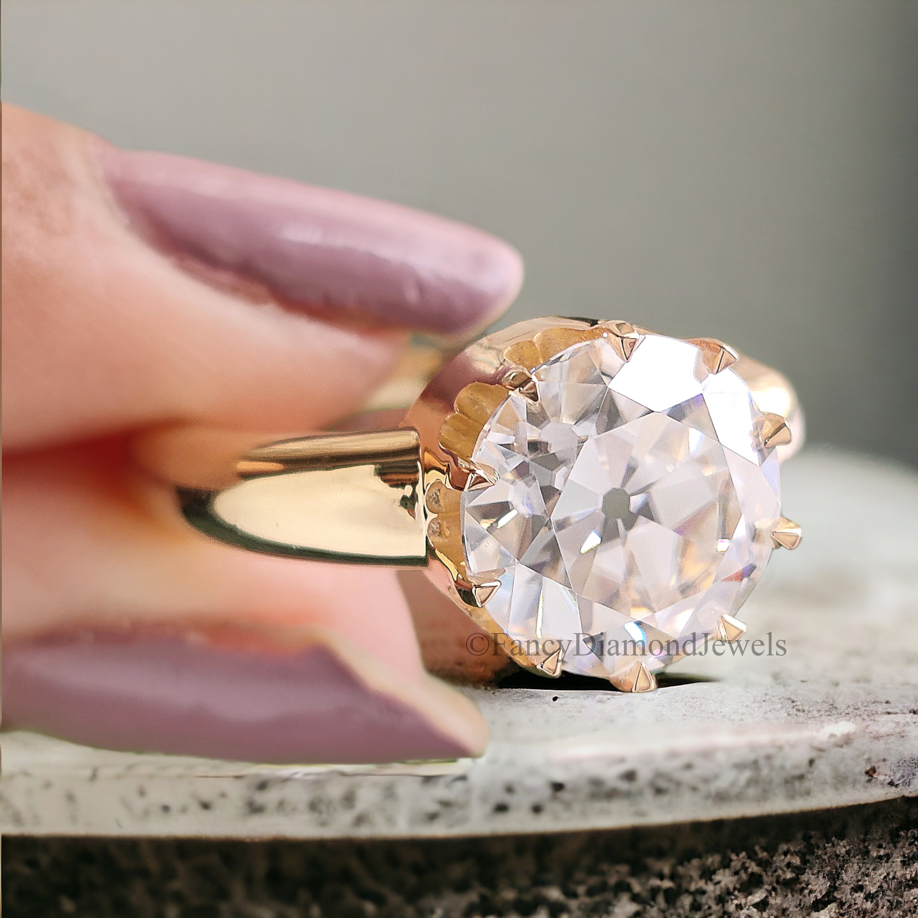 Antique 2.80 CT Round Old European Cut Colorless Moissanite Ring Solitaire Engagement Ring Wedding Ring Comfort Fit Band Gift for Her FD215