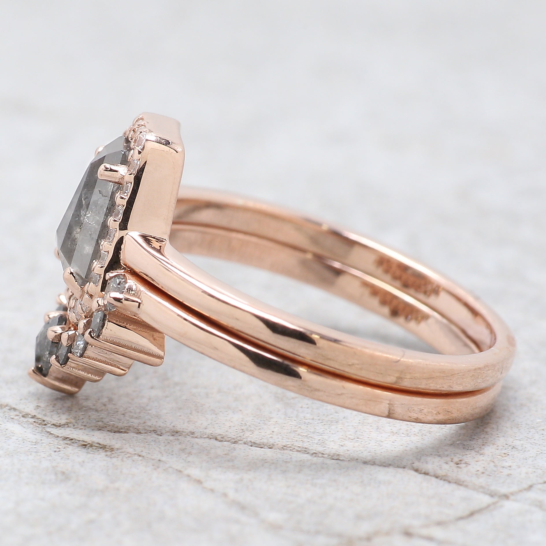 Coffin Cut Salt And Pepper Diamond Ring 0.69 Ct 6.90 MM Coffin Diamond Ring 14K Solid Rose Gold Silver Engagement Ring Gift For Her QL506