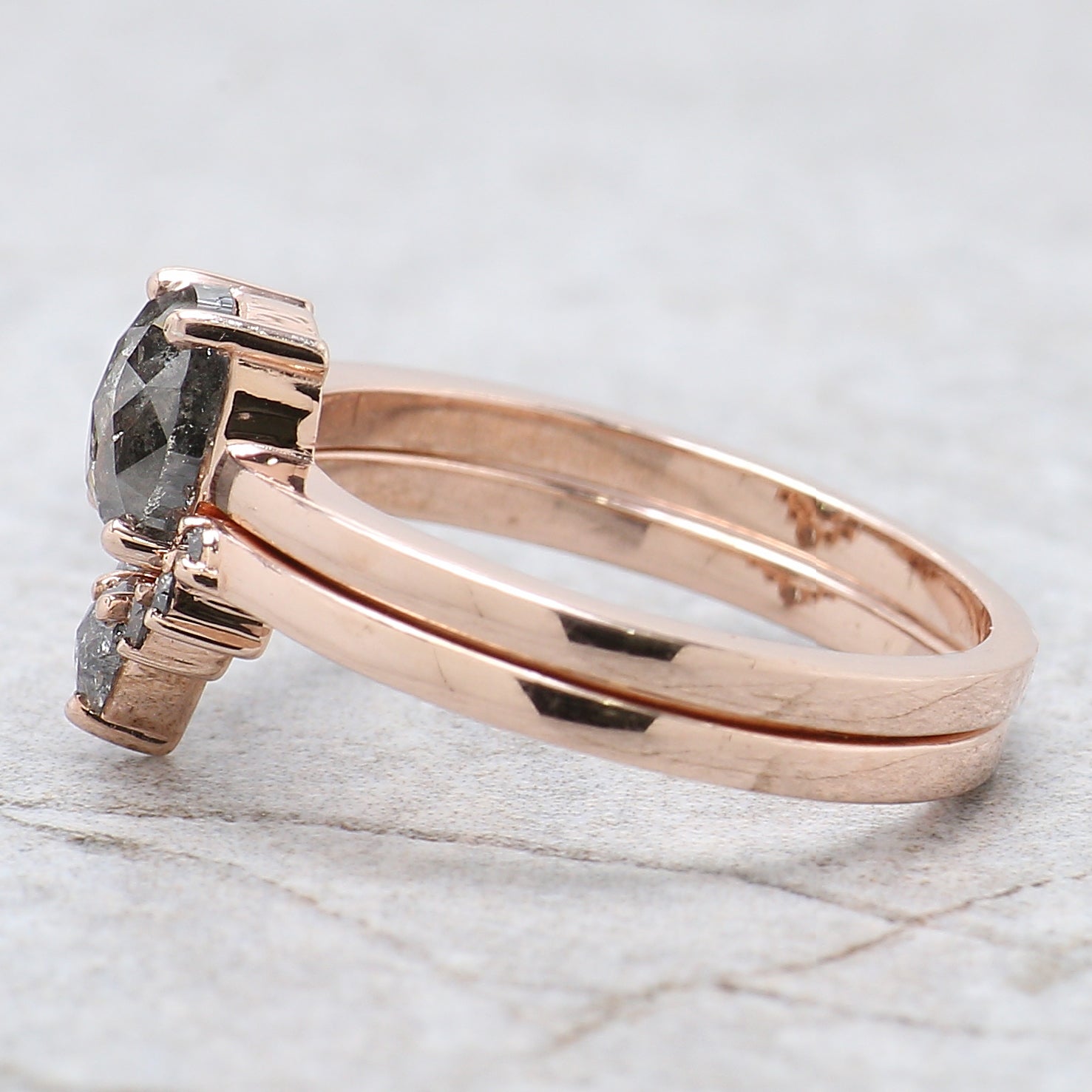 Oval Cut Salt And Pepper Diamond Ring 1.00 Ct 6.55 MM Oval Diamond Ring 14K Solid Rose Gold Silver Oval Engagement Ring Gift For Her QL761