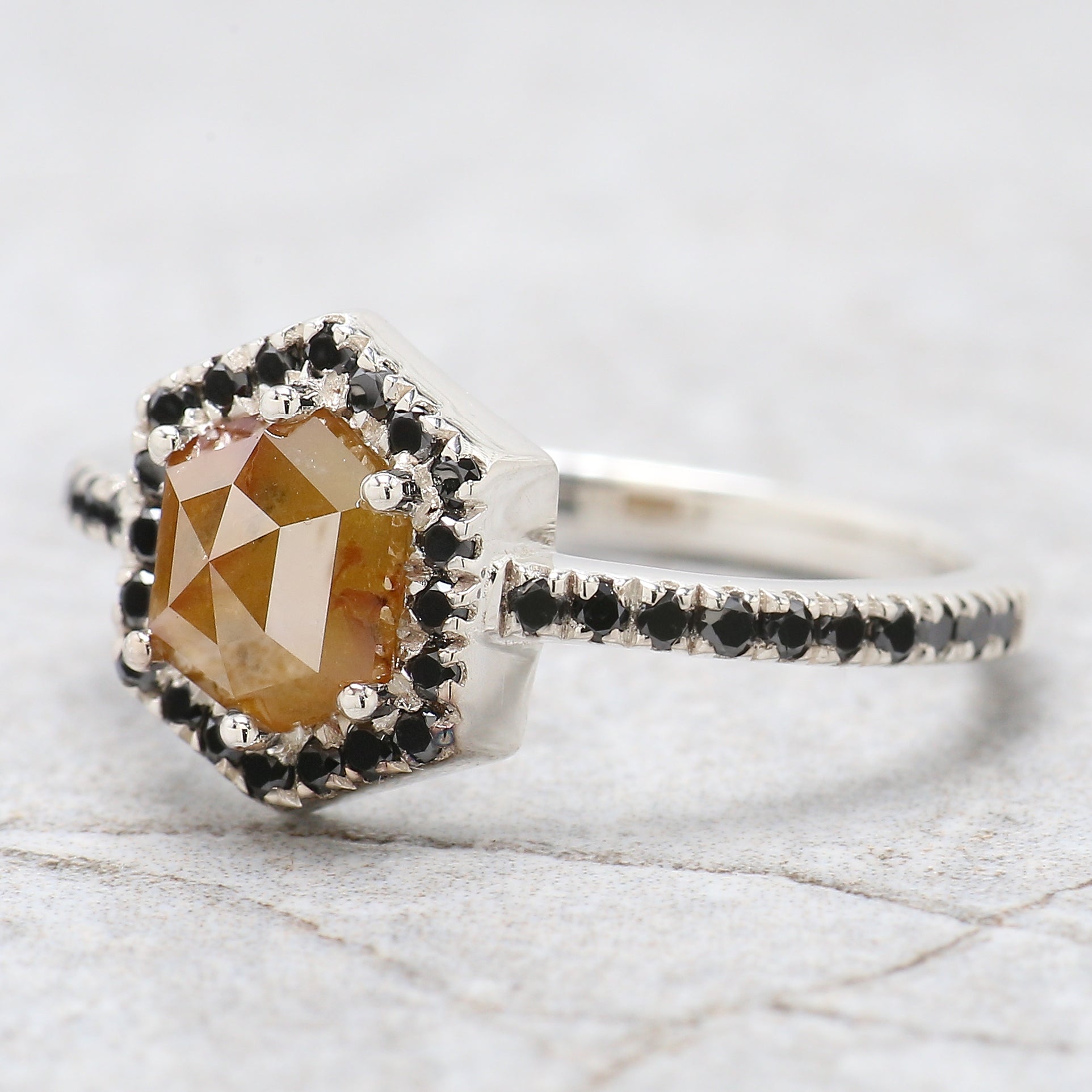 Hexagon Cut Yellow Color Diamond Ring 1.17 Ct 6.84 MM Hexagon Cut Diamond Ring 14K White Gold Silver Engagement Ring Gift For Her QL2220