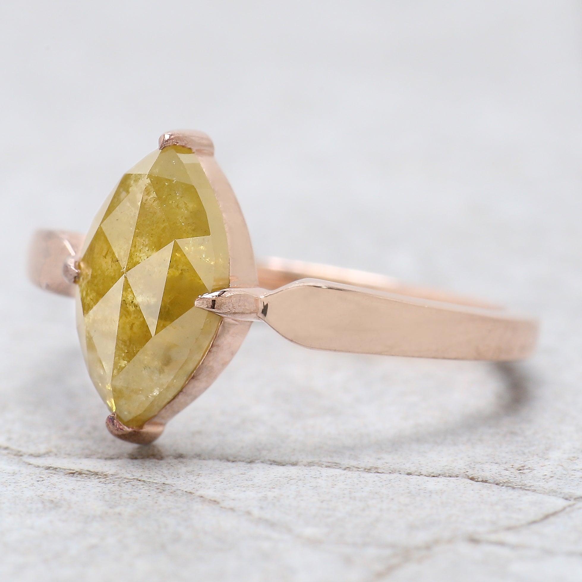 Marquise Shape Yellow Color Diamond Ring 1.68 Ct 10.80 MM Marquise Cut Diamond Ring 14K Rose Gold Silver Engagement Ring Gift For Her QN7829