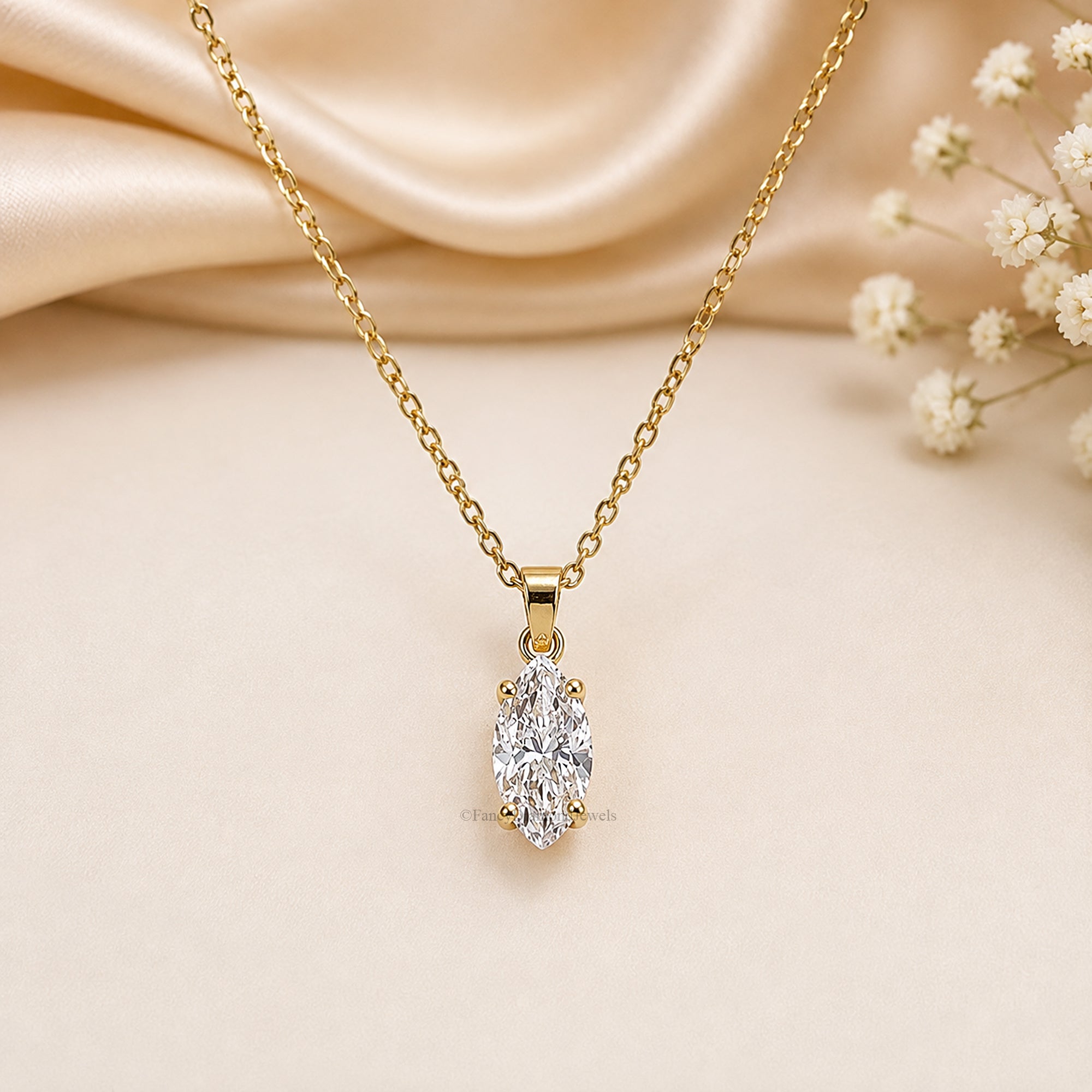 Marquise Shape Moissanite Necklace, 14K Gold Diamond Pendant, Dainty Marquise Necklace, Elegant Pendant Jewelry, Bridal Gift for Her FD600