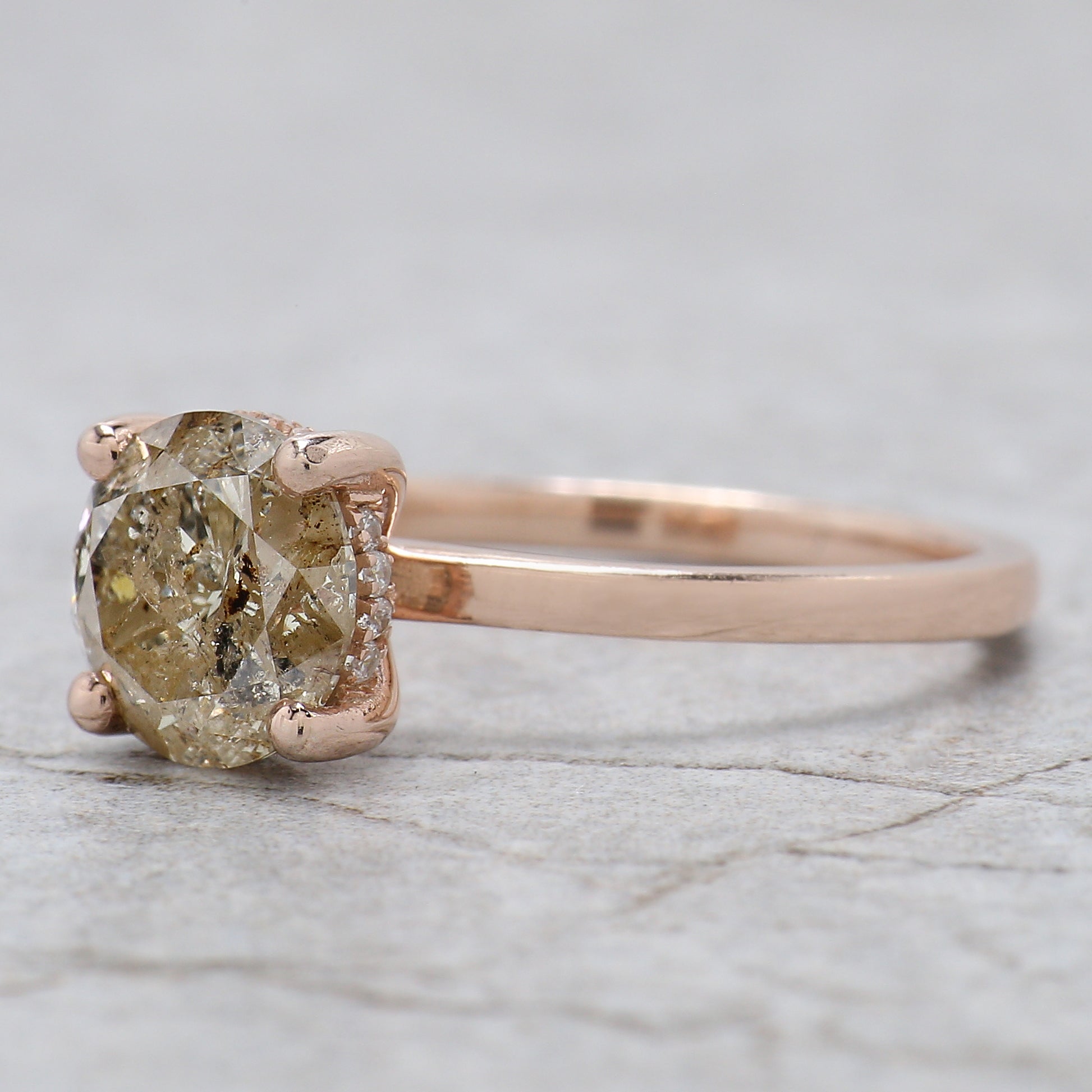 Round Cut Brown Color Diamond Ring 2.01 Ct 7.85 MM Round Shape Diamond Ring 14K Solid Rose Gold Silver Engagement Ring Gift For Her QL405