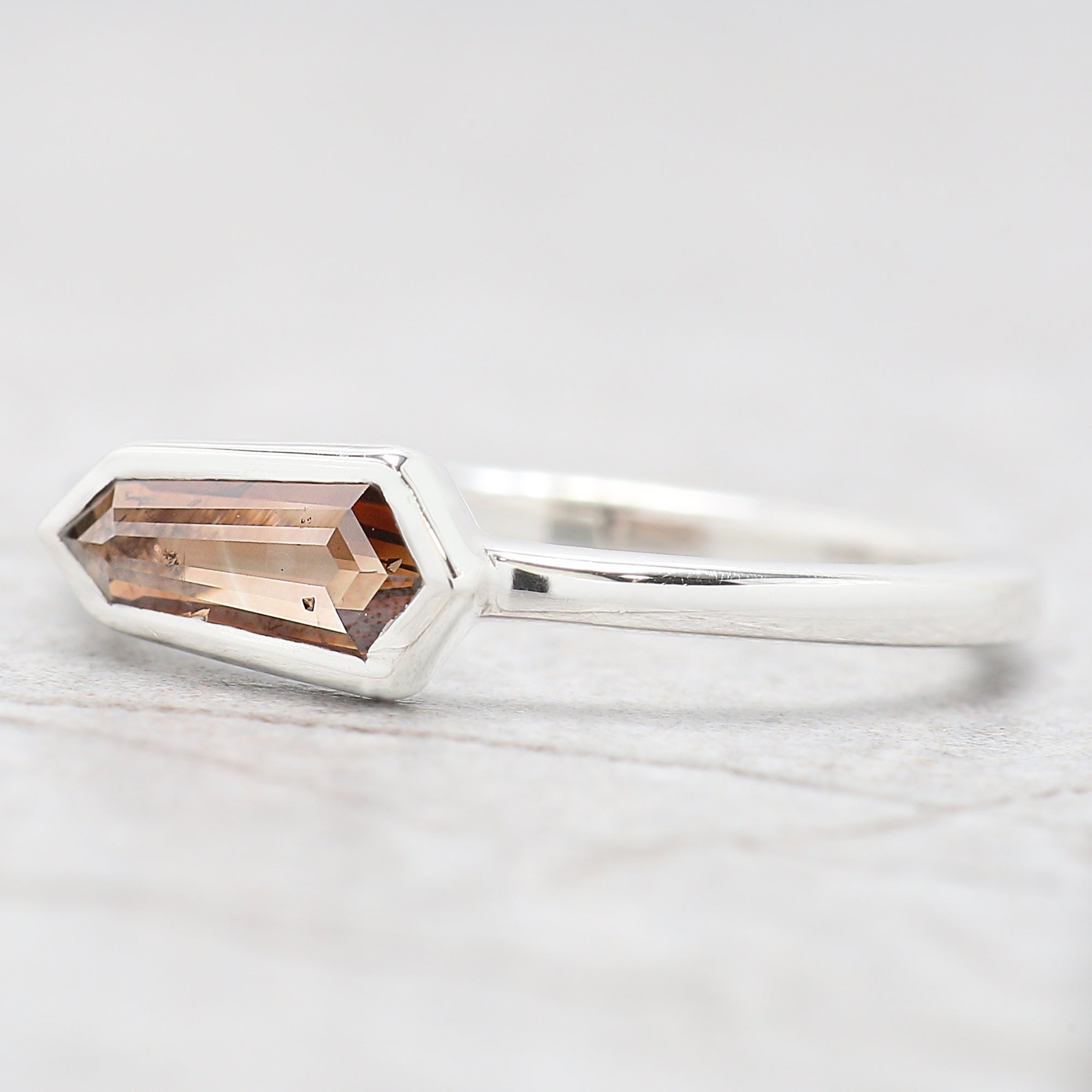 Shield Brown Color Diamond Ring 0.50 Ct 9.10 MM Shield Cut Diamond Ring 14K Solid White Gold Silver Engagement Ring Gift For Her QL1613