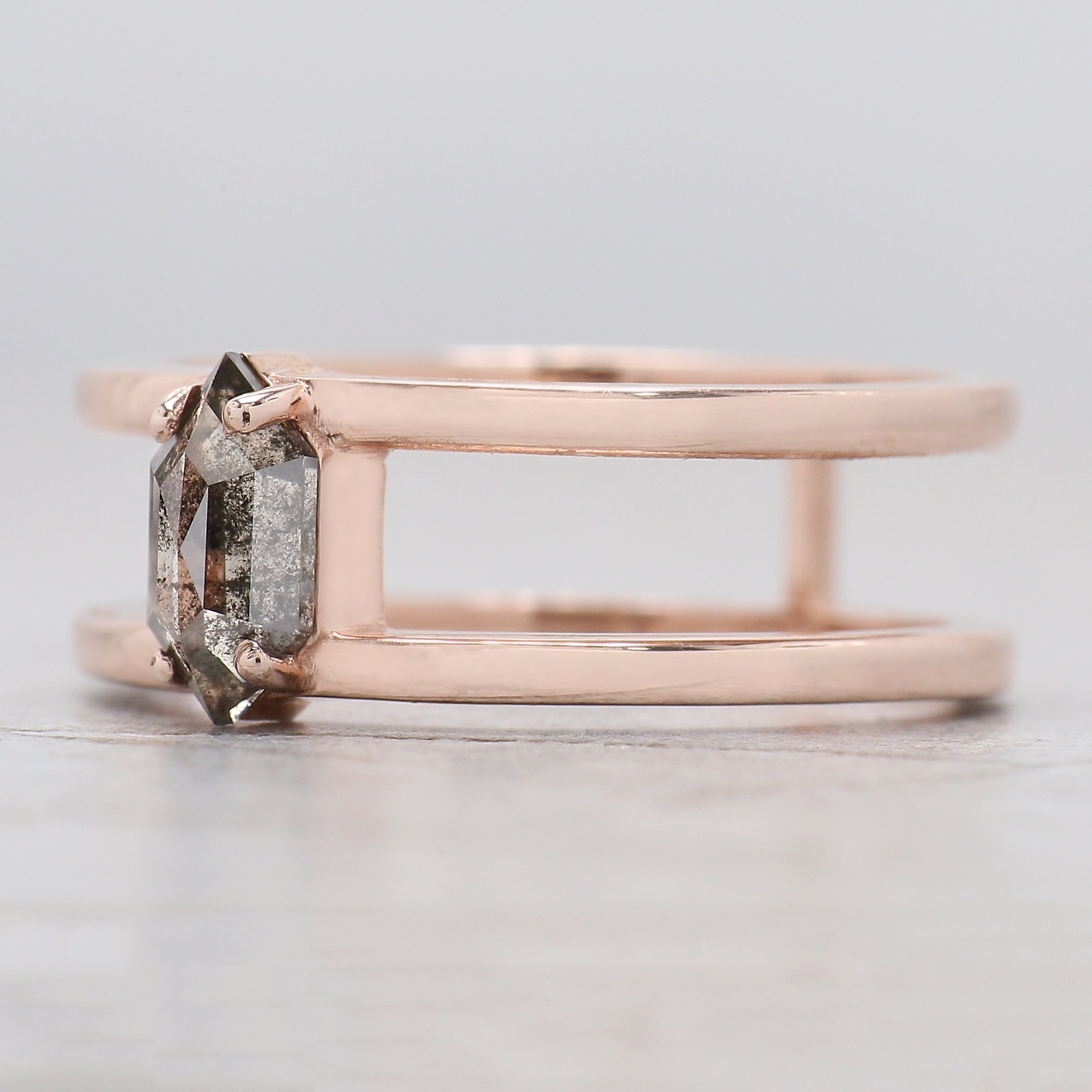 Hexagon Cut Salt And Pepper Diamond Ring 0.61 Ct 7.64 MM Hexagon Cut Diamond Ring 14K Rose Gold Silver Engagement Ring Gift For Her QL9458