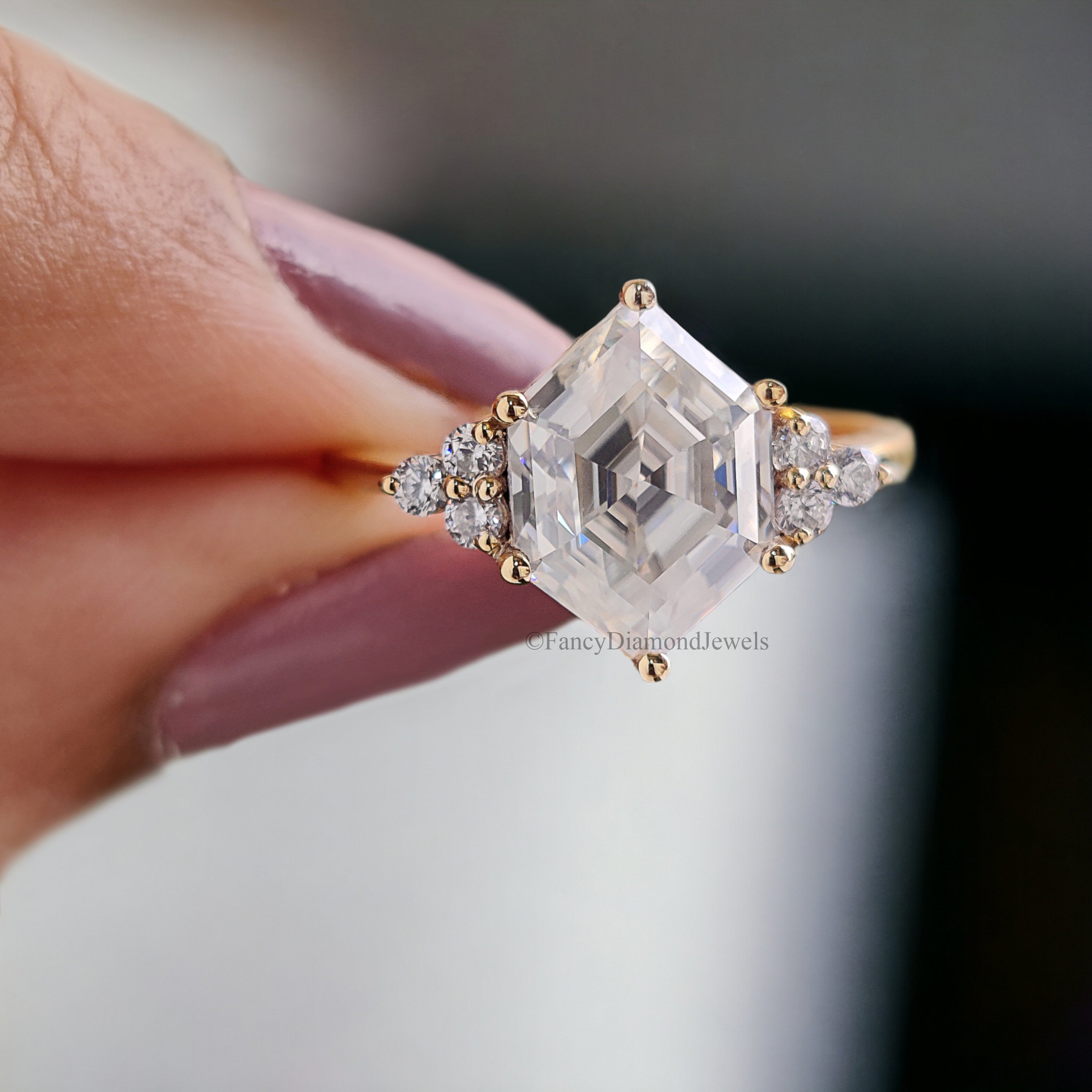 2.20 CT Antique Hexagon Cut Moissanite Ring Unique Engagement Ring Round Ring For Gift Bridal Wedding Ring Anniversary Gift Ring Her FD182