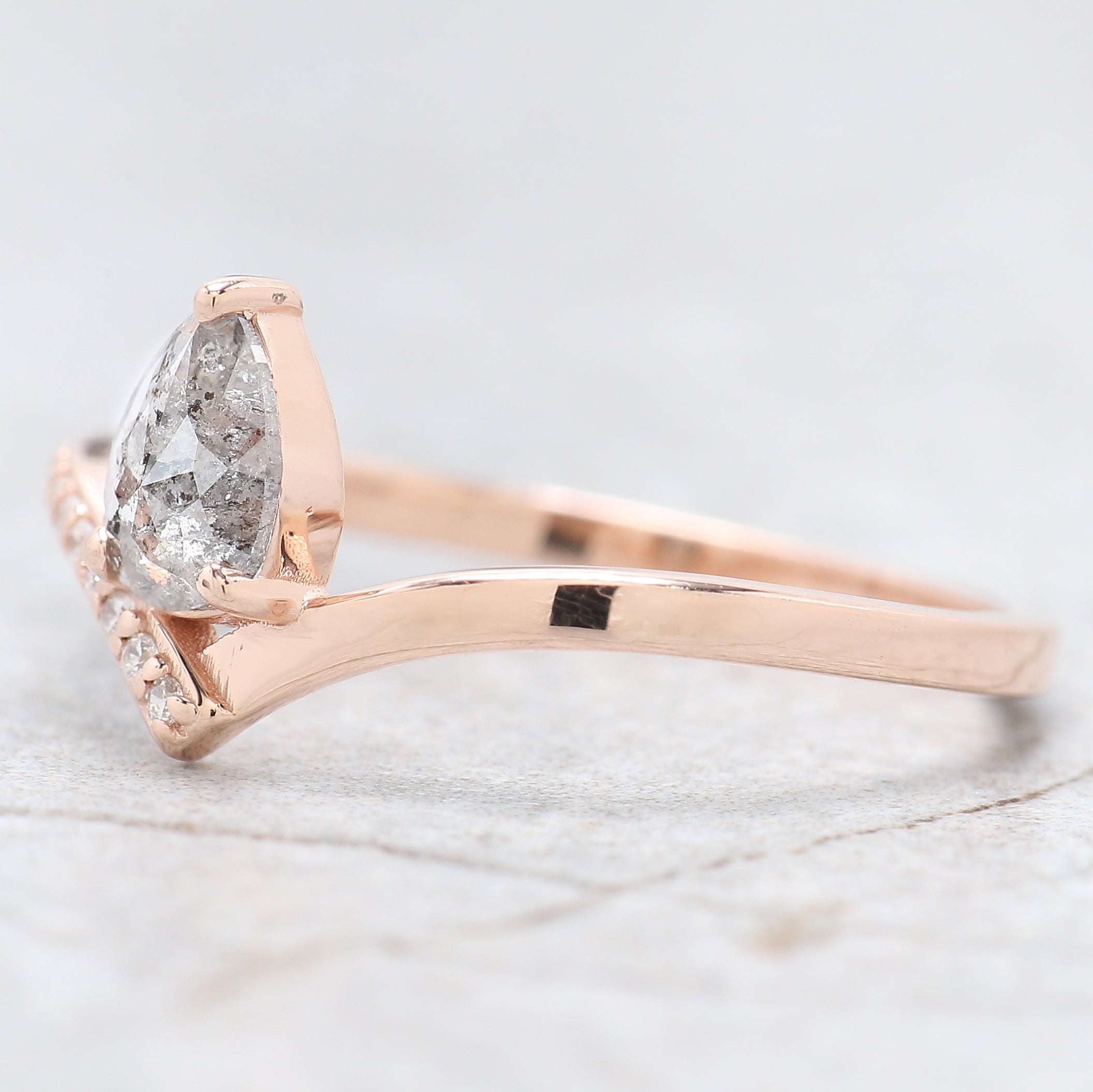 Pear Cut Salt And Pepper Diamond Ring 0.39 Ct 5.95 MM Pear Diamond Ring 14K Solid Rose Gold Silver Pear Engagement Ring Gift For Her QN606