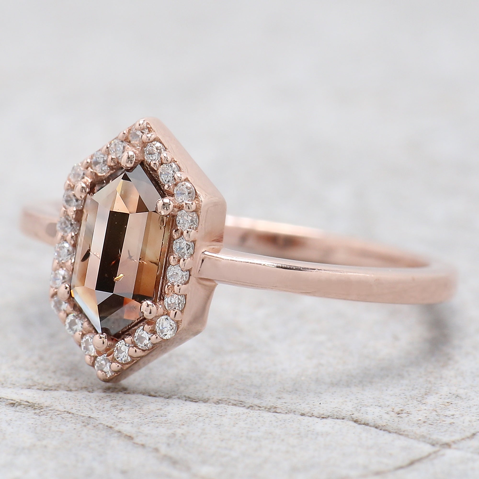 Hexagon Brown Color Diamond Ring 0.65 Ct 8.05 MM Hexagon Shape Diamond Ring 14K Solid Rose Gold Silver Engagement Ring Gift For Her QL1861