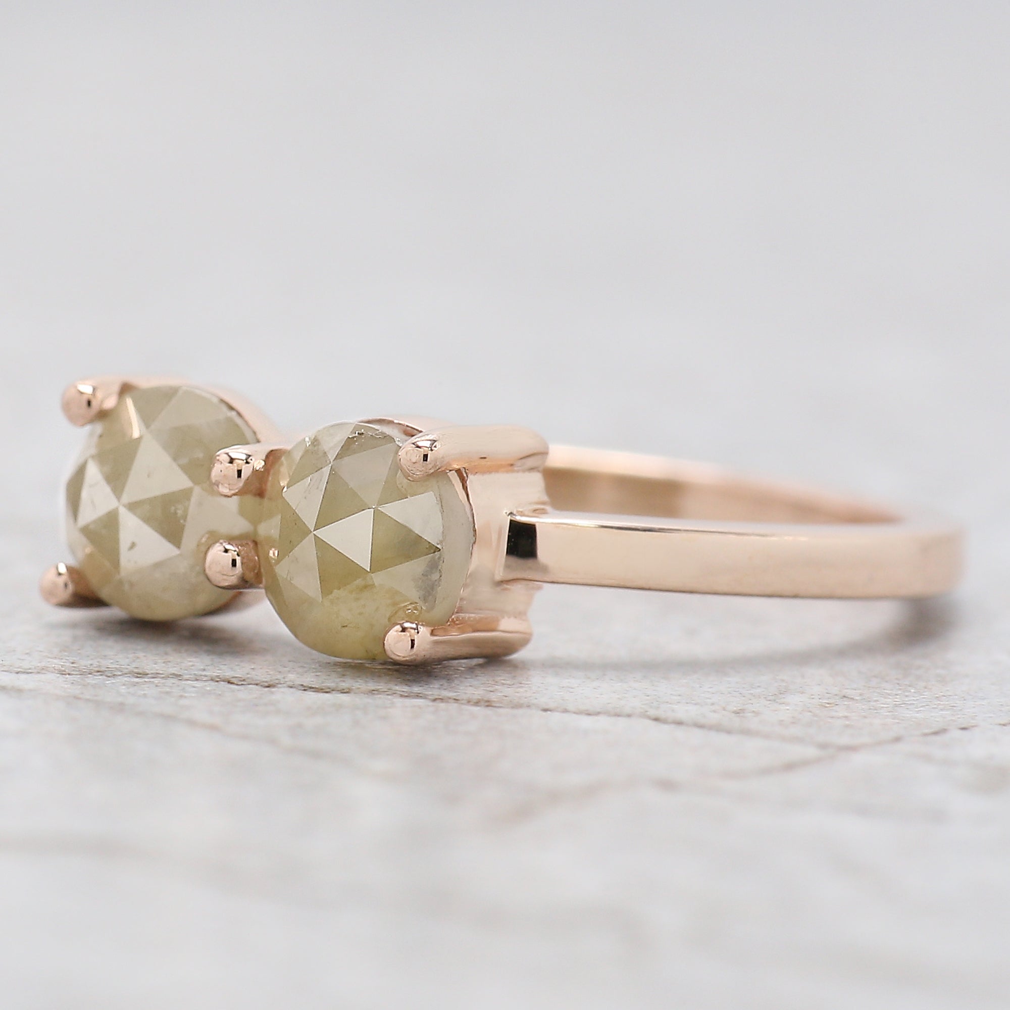 Round Rose Cut Yellow Color Diamond Ring 1.16 Ct 5.00 MM Round Grey Diamond Ring 14K Rose Gold Silver Engagement Ring Gift For Her QL7803