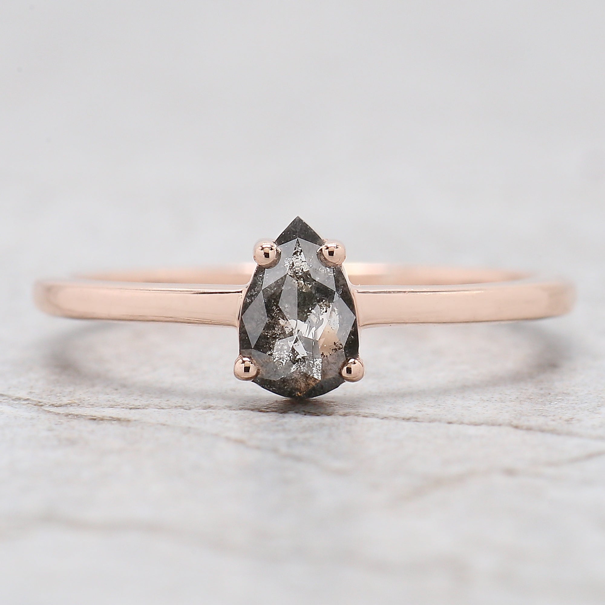 Pear Cut Salt And Pepper Diamond Ring 0.42 Ct 6.41 MM Pear Diamond Ring 14K Solid Rose Gold Silver Pear Engagement Ring Gift For Her QN2275