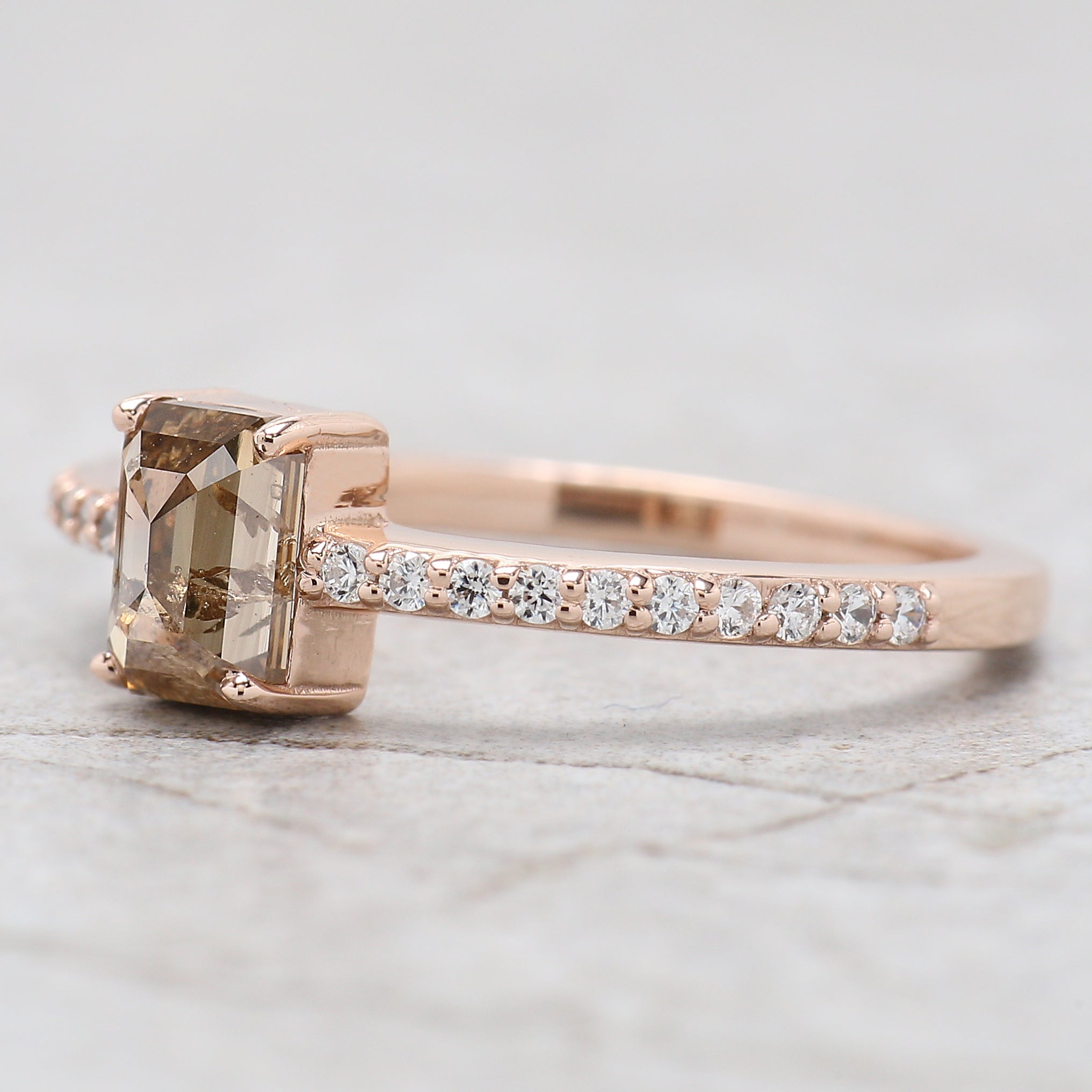 Emerald Cut Brown Color Diamond Ring 0.87 Ct 6.05 MM Emerald Shape Diamond Ring 14K Rose Gold Silver Engagement Ring Gift For Her QL060