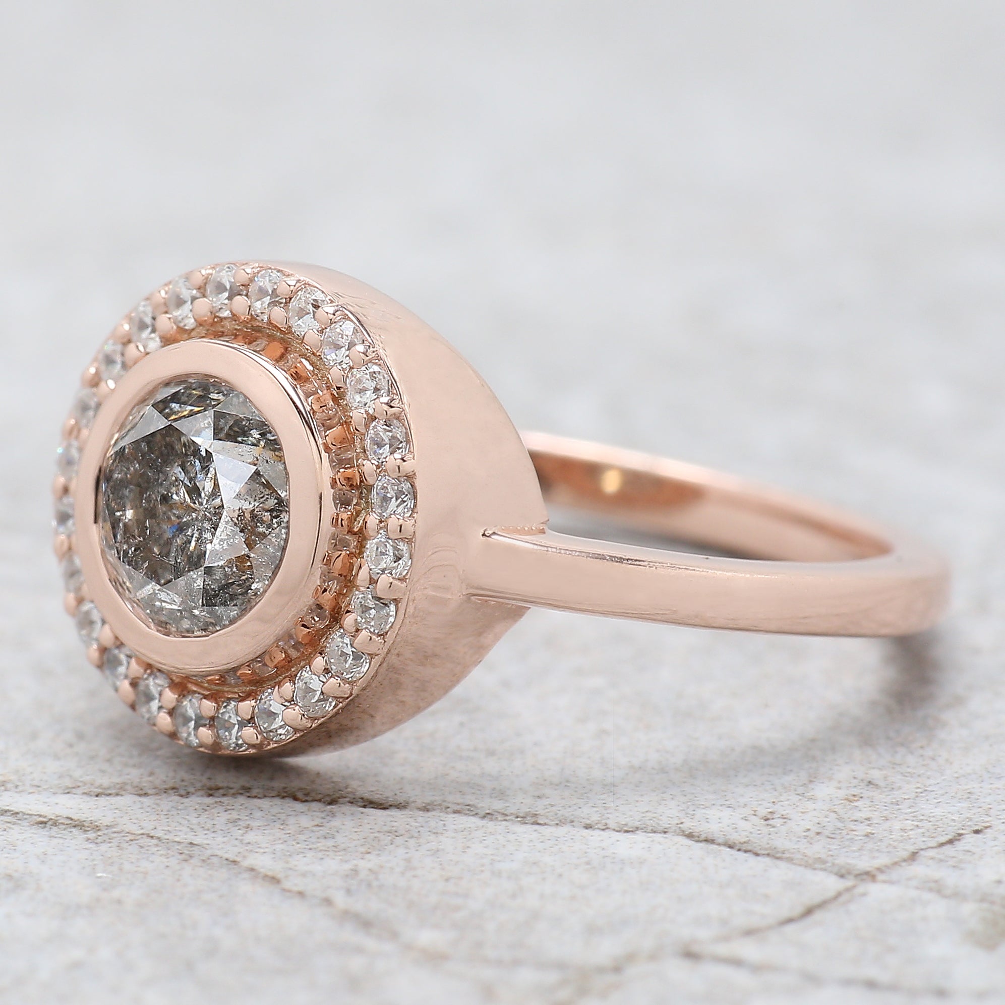 Round Cut Salt And Pepper Diamond Ring 1.11 Ct 6.14 MM Round Diamond Ring 14K Solid Rose Gold Silver Engagement Ring Gift For Her QL2606