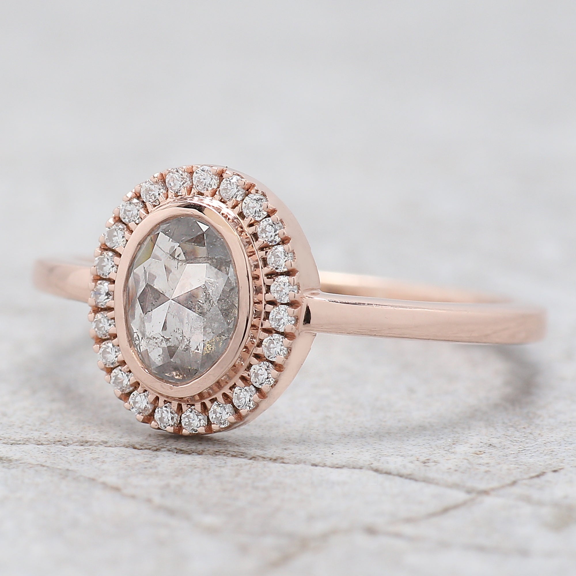 Oval Cut Salt And Pepper Diamond Ring 0.67 Ct 6.64 MM Oval Diamond Ring 14K Solid Rose Gold Silver Oval Engagement Ring Gift For Her QL2589