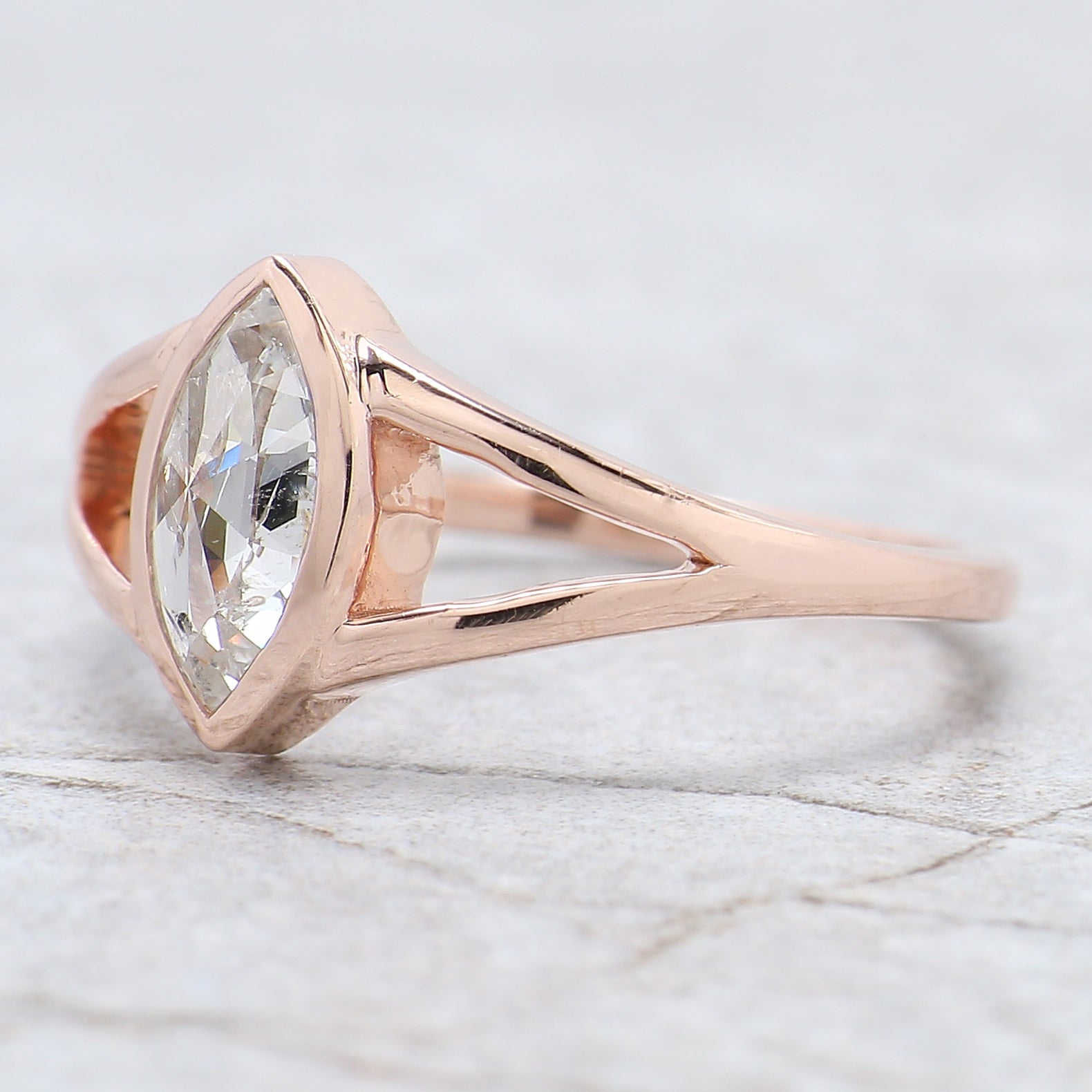 Marquise Cut Salt And Pepper Diamond Ring 0.87 Ct 8.86 MM Marquise Diamond Ring 14K Rose Gold Silver Engagement Ring Gift For Her QL2685