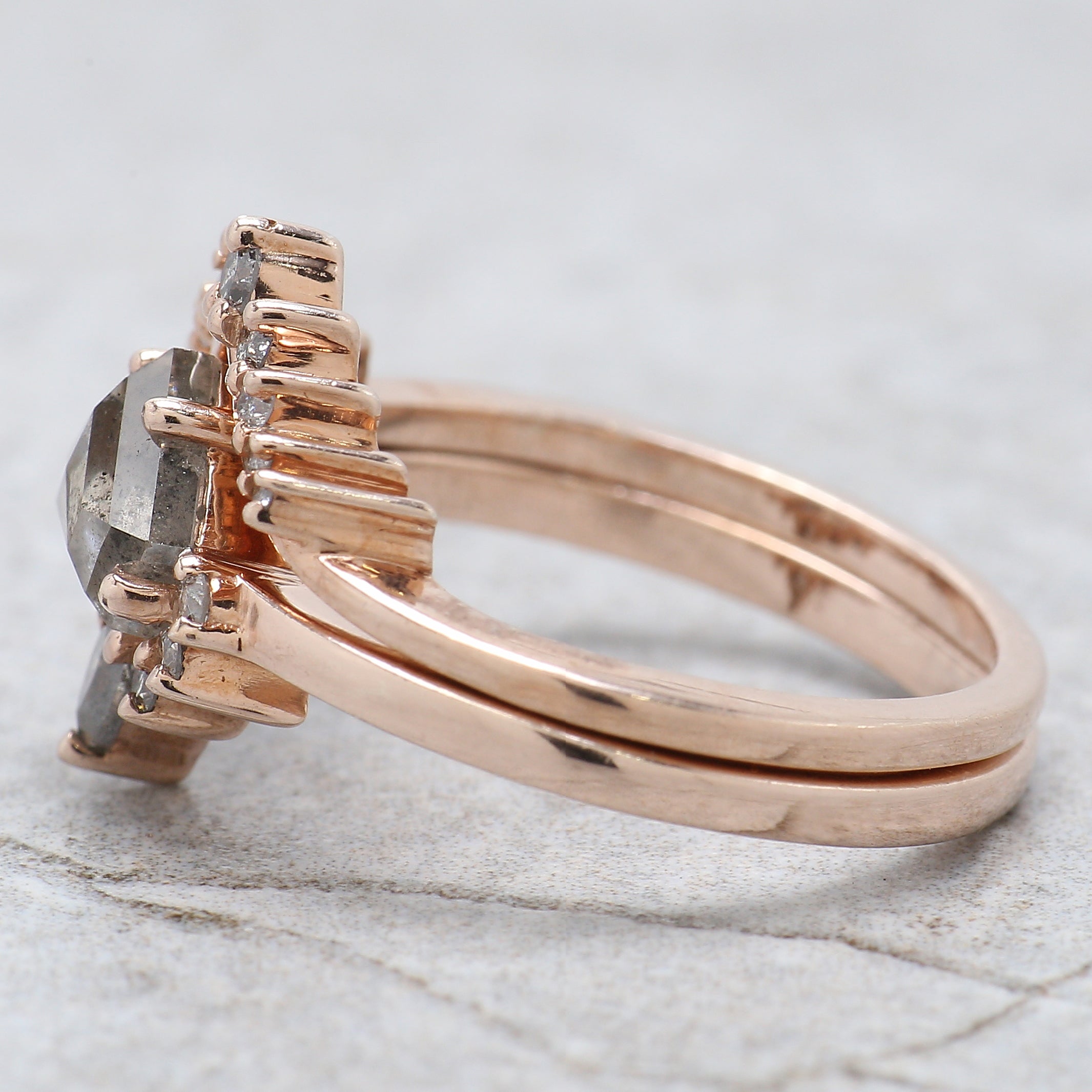 Shield Cut Salt And Pepper Diamond Ring 1.29 Ct 6.00 MM Shield Diamond Ring 14K Solid Rose Gold Silver Engagement Ring Gift For Her QK2172