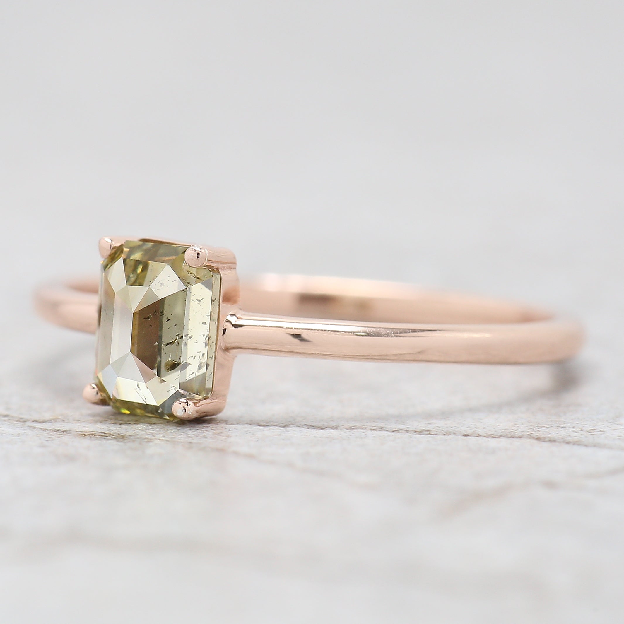 Emerald Cut Green Color Diamond Ring 0.67 Ct 5.75 MM Emerald Diamond Ring 14K Solid Rose Gold Silver Engagement Ring Gift For Her QL2548