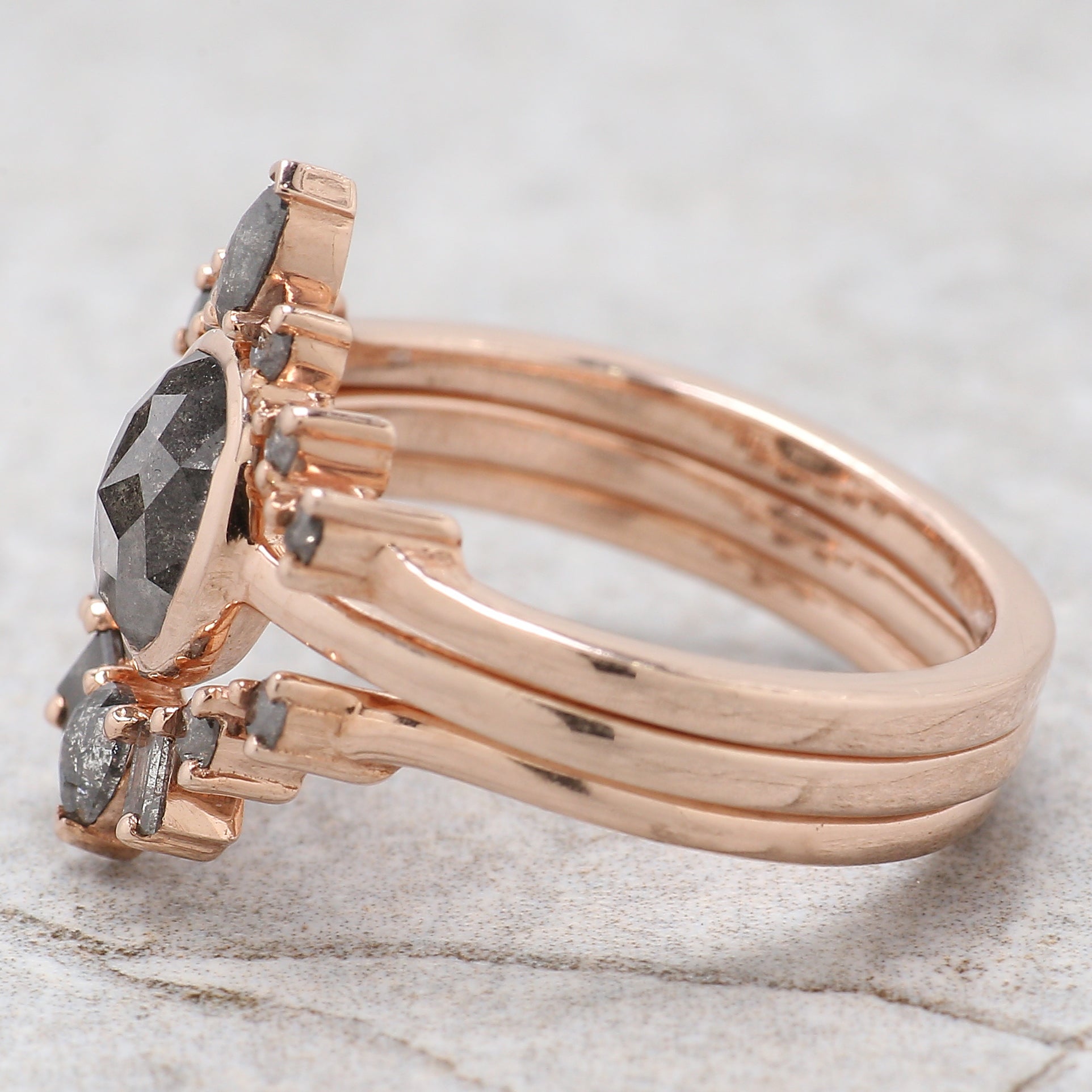 Oval Cut Salt And Pepper Diamond Ring 1.37 Ct 7.33 MM Oval Diamond Ring 14K Solid Rose Gold Silver Oval Engagement Ring Gift For Her QL2299