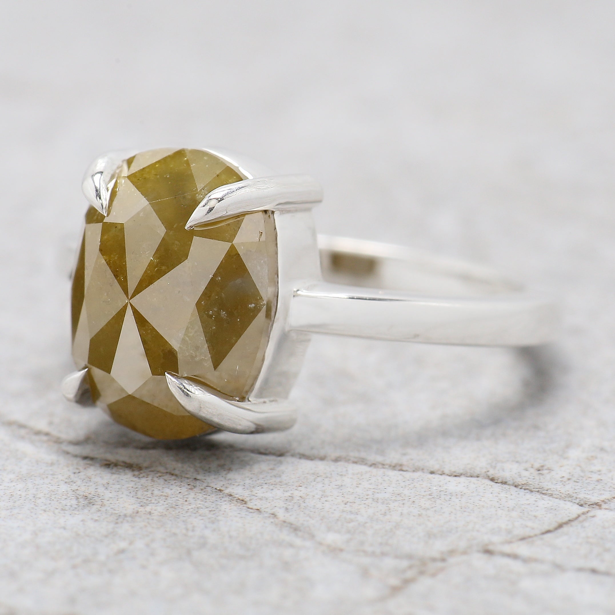 Oval Shape Yellow Color Diamond Ring 5.01 Ct 11.40 MM Oval Cut Diamond Ring 14K Solid White Gold Silver Engagement Ring Gift For Her QL8645