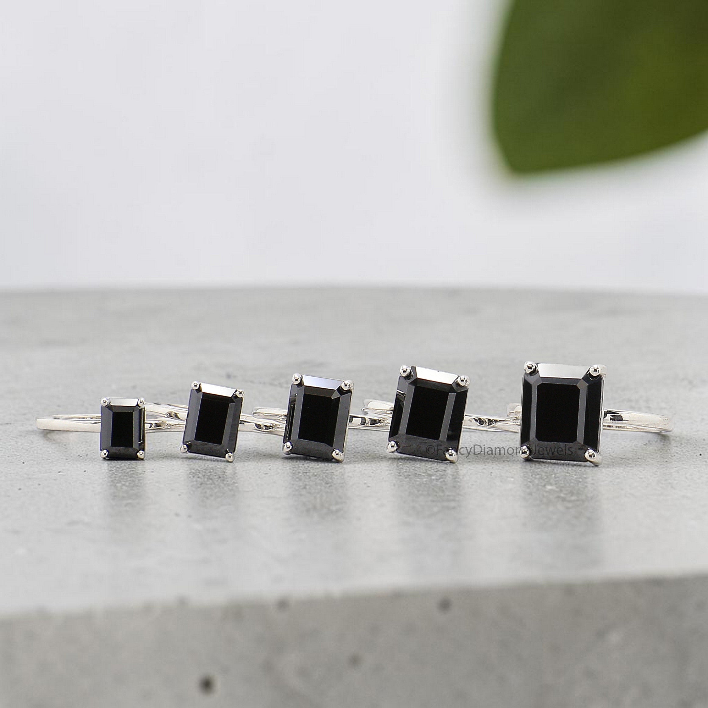 Black Onyx Engagement Ring, Emerald Cut Solitaire Ring, Sterling Silver Emerald Shape Diamond Simulant Ring, Anniversary Gift for Her FD563