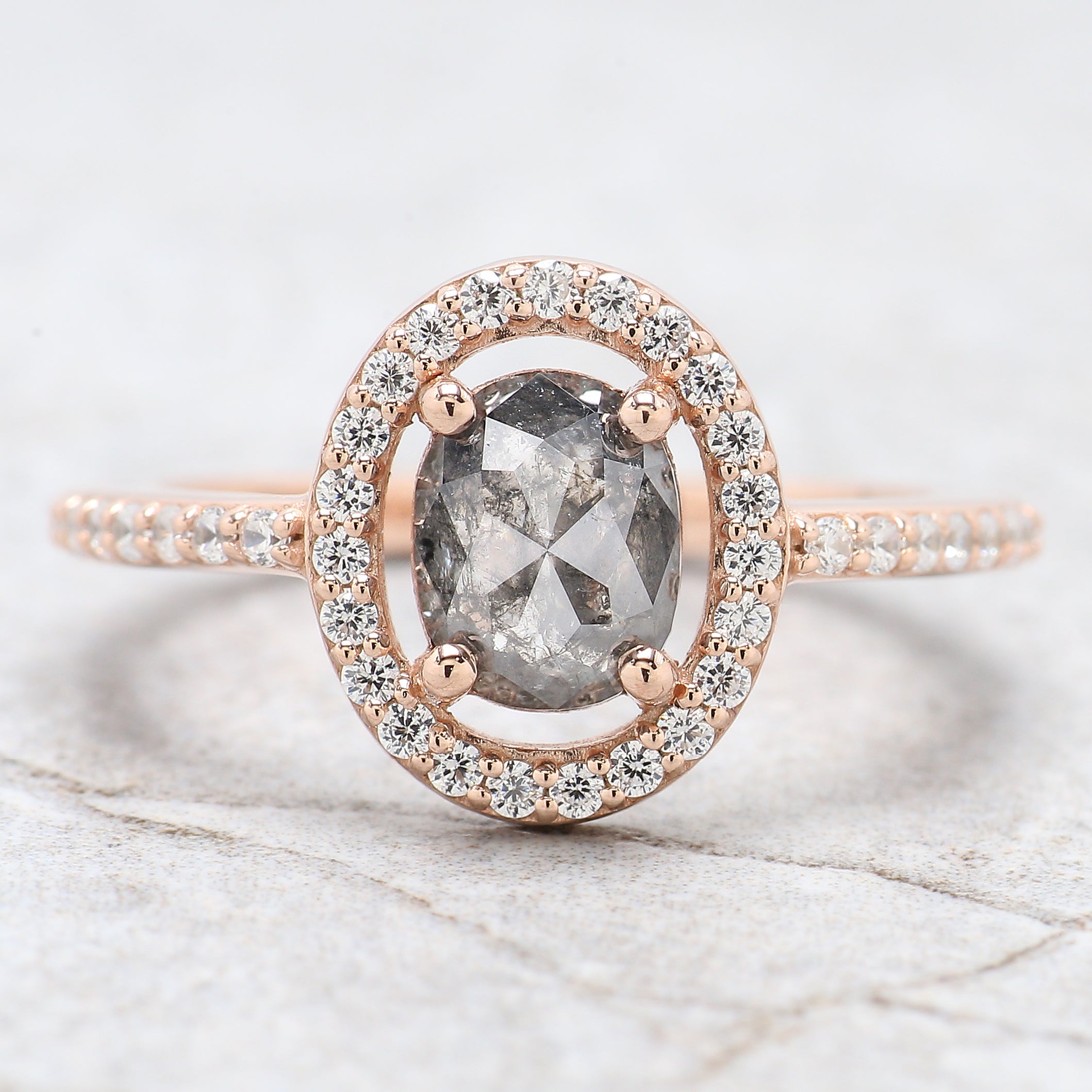 Oval Cut Salt And Pepper Diamond Ring 1.26 Ct 7.00 MM Oval Diamond Ring 14K Solid Rose Gold Silver Oval Engagement Ring Gift For Her QN9570