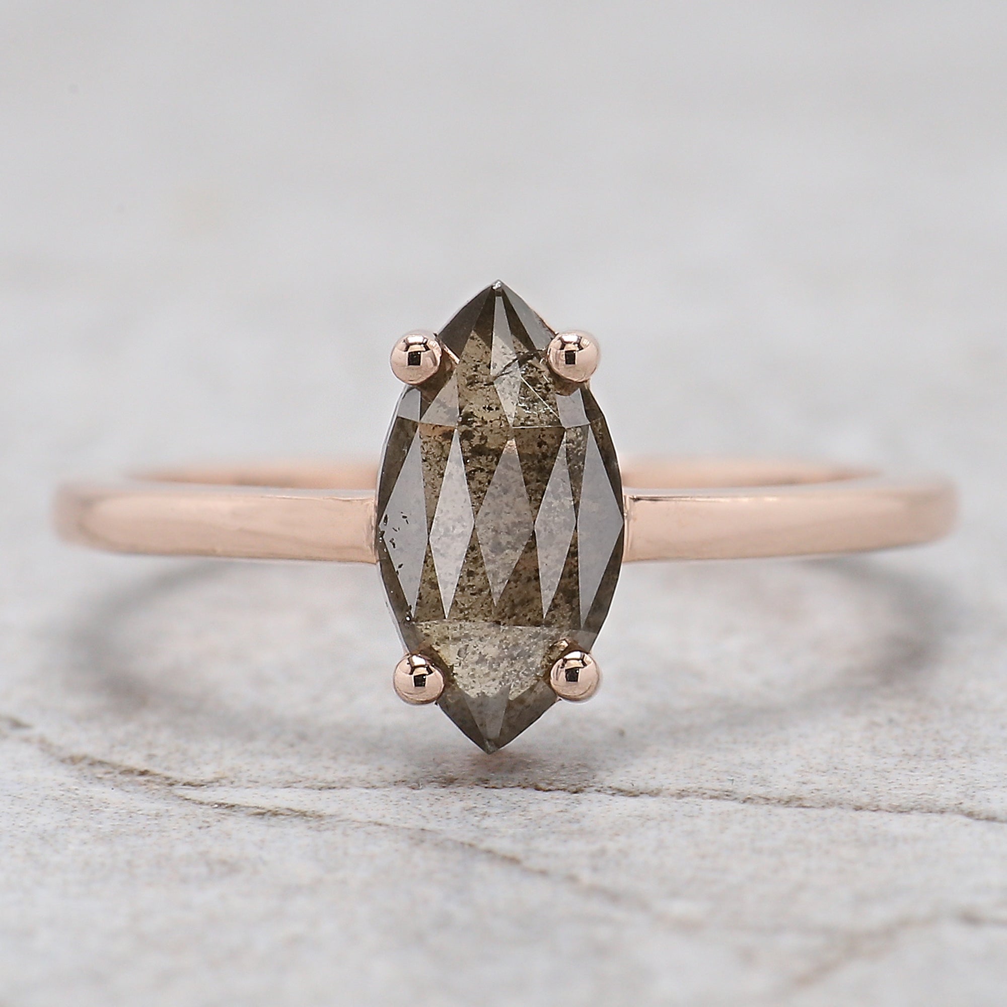 Marquise Cut Brown Color Diamond Ring 1.35 Ct 9.95 MM Marquise Shape Diamond Ring 14K Rose Gold Silver Engagement Ring Gift For Her QL1650