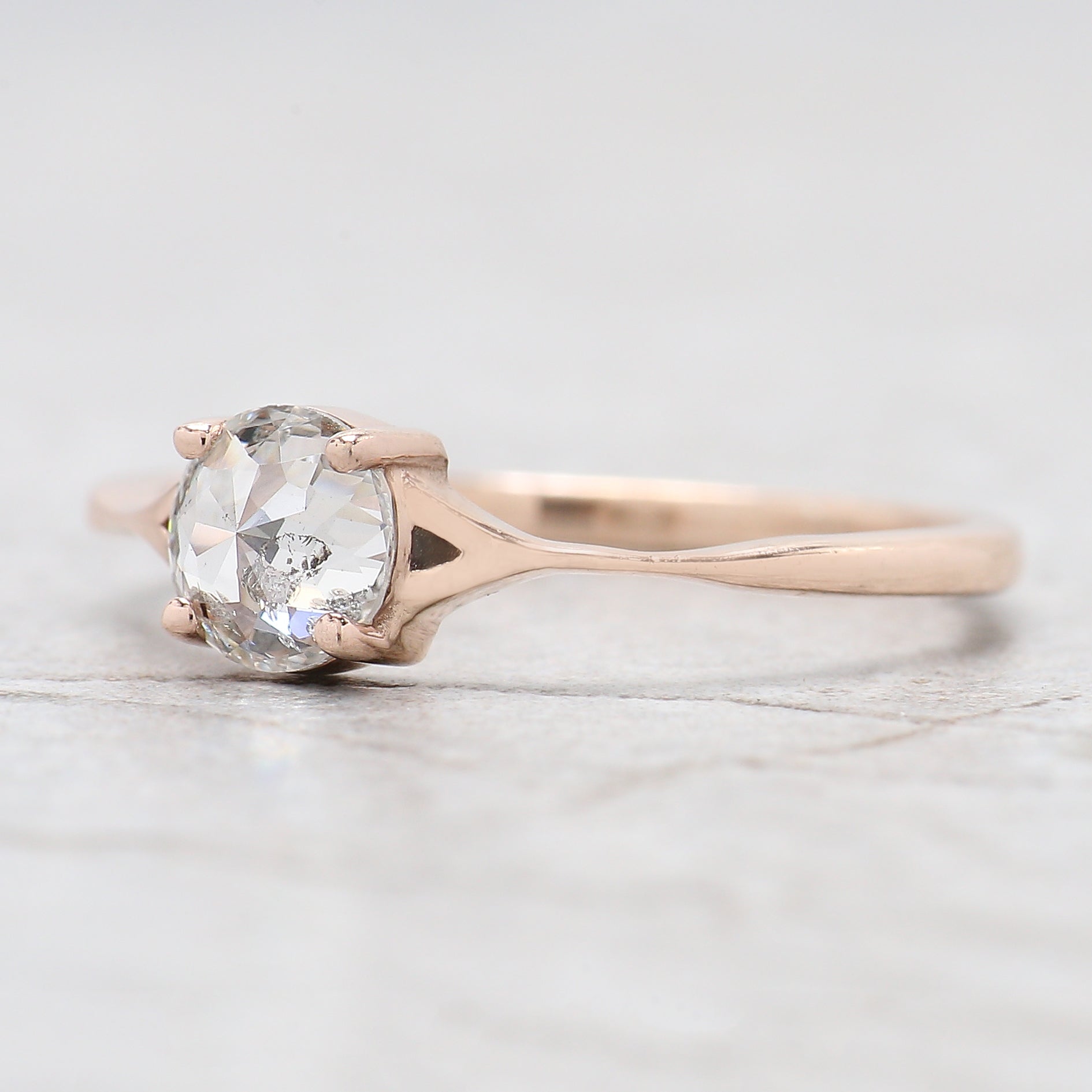 Round Rose Cut Salt And Pepper Diamond Ring 0.63 Ct 5.41 MM Round Shape Diamond Ring 14K Solid Rose Gold Engagement Ring Gift For Her QL2684