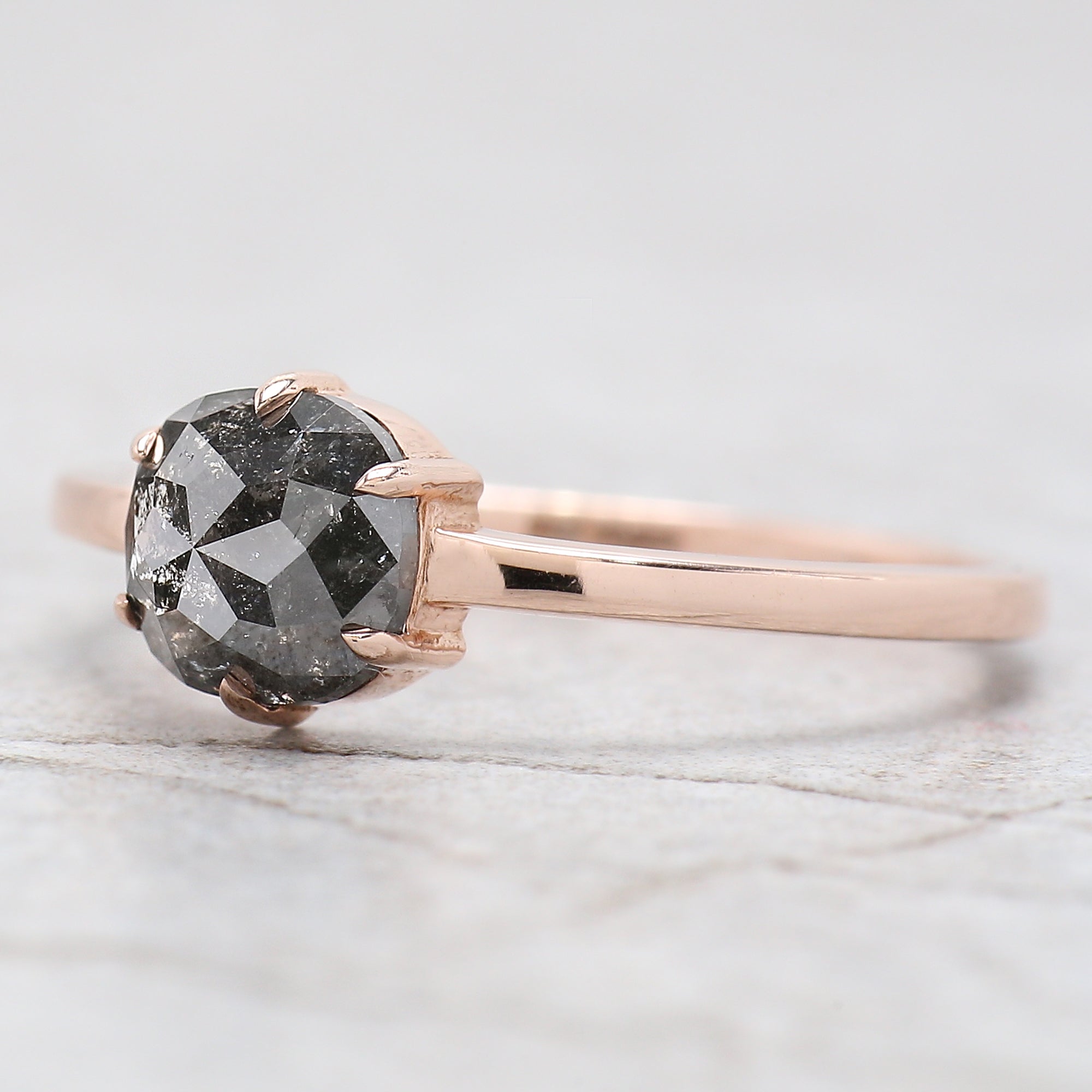 Cushion Cut Salt And Pepper Diamond Ring 1.20 Ct 6.30 MM Cushion Diamond Ring 14K Solid Rose Gold Silver Engagement Ring Gift For Her QN918