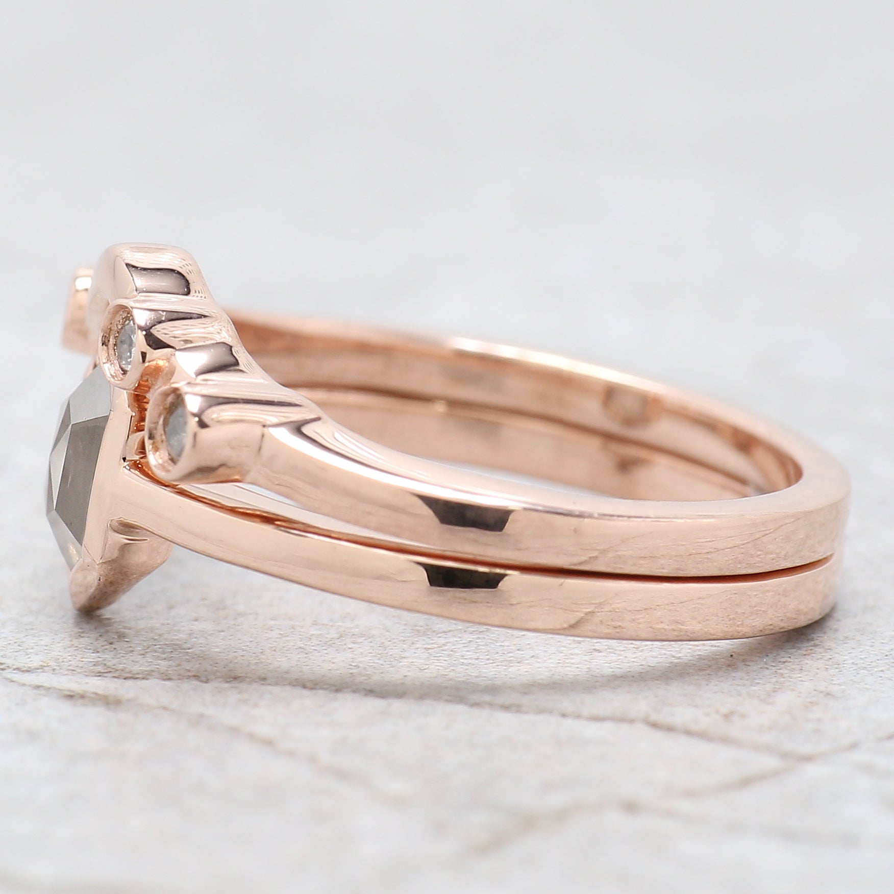 Hexagon Cut Salt And Pepper Diamond Ring 0.76 Ct 6.50 MM Hexagon Cut Diamond Ring 14K Rose Gold Silver Engagement Ring Gift For Her QL1121