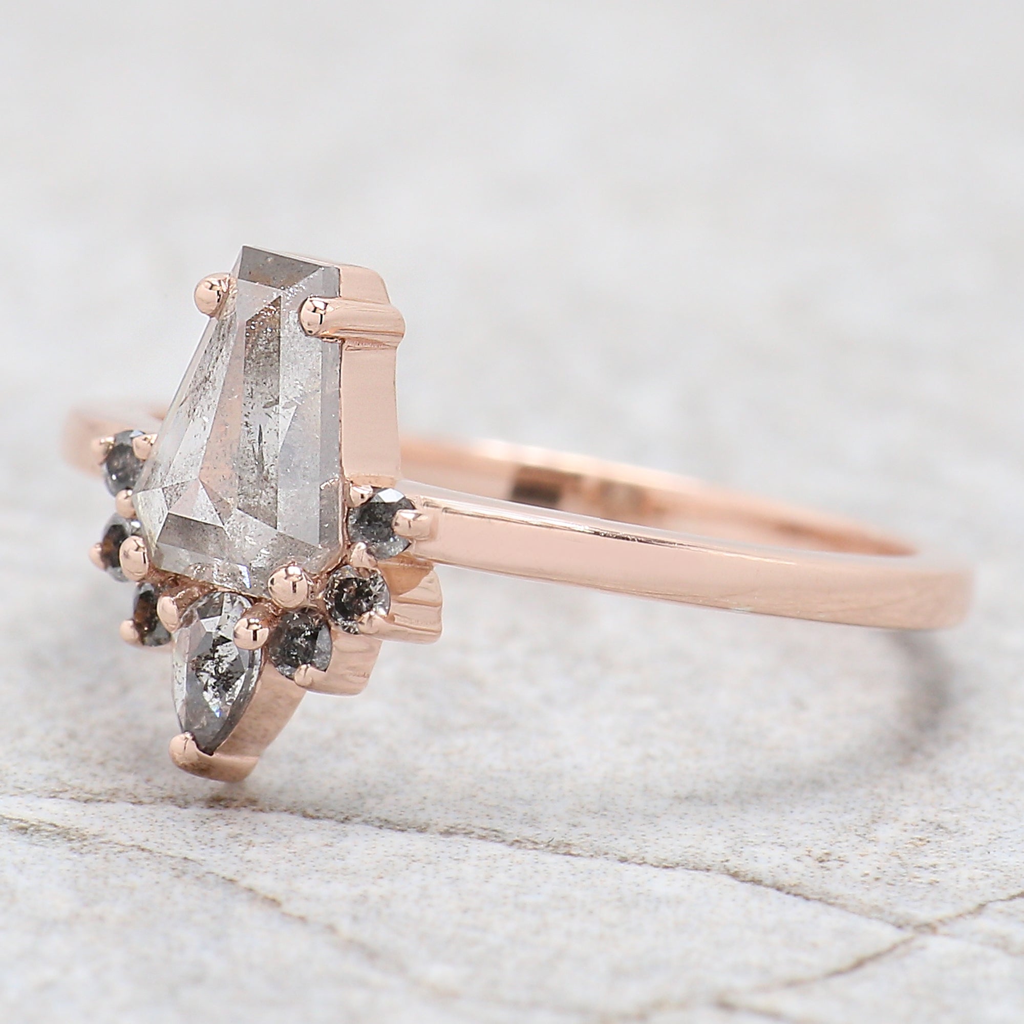 Coffin Cut Salt And Pepper Diamond Ring 0.75 Ct 7.00 MM Coffin Diamond Ring 14K Solid Rose Gold Silver Engagement Ring Gift For Her QN1248