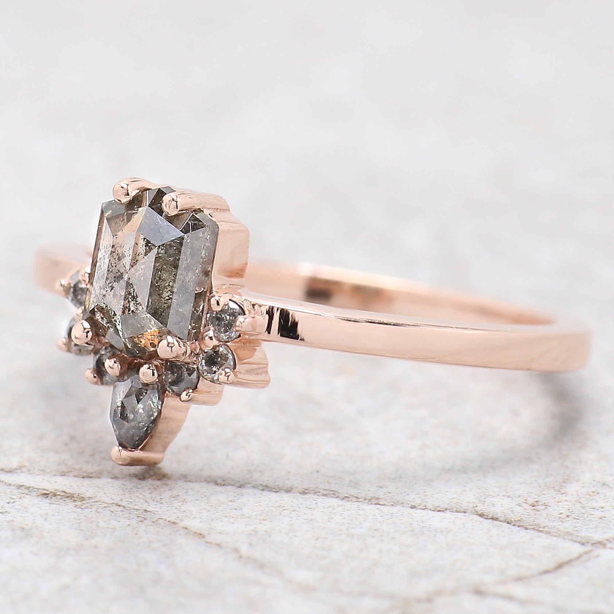 Hexagon Cut Salt And Pepper Diamond Ring 0.69 Ct 6.00 MM Hexagon Diamond Ring 14K Solid Rose Gold Silver Engagement Ring Gift For Her QN1480
