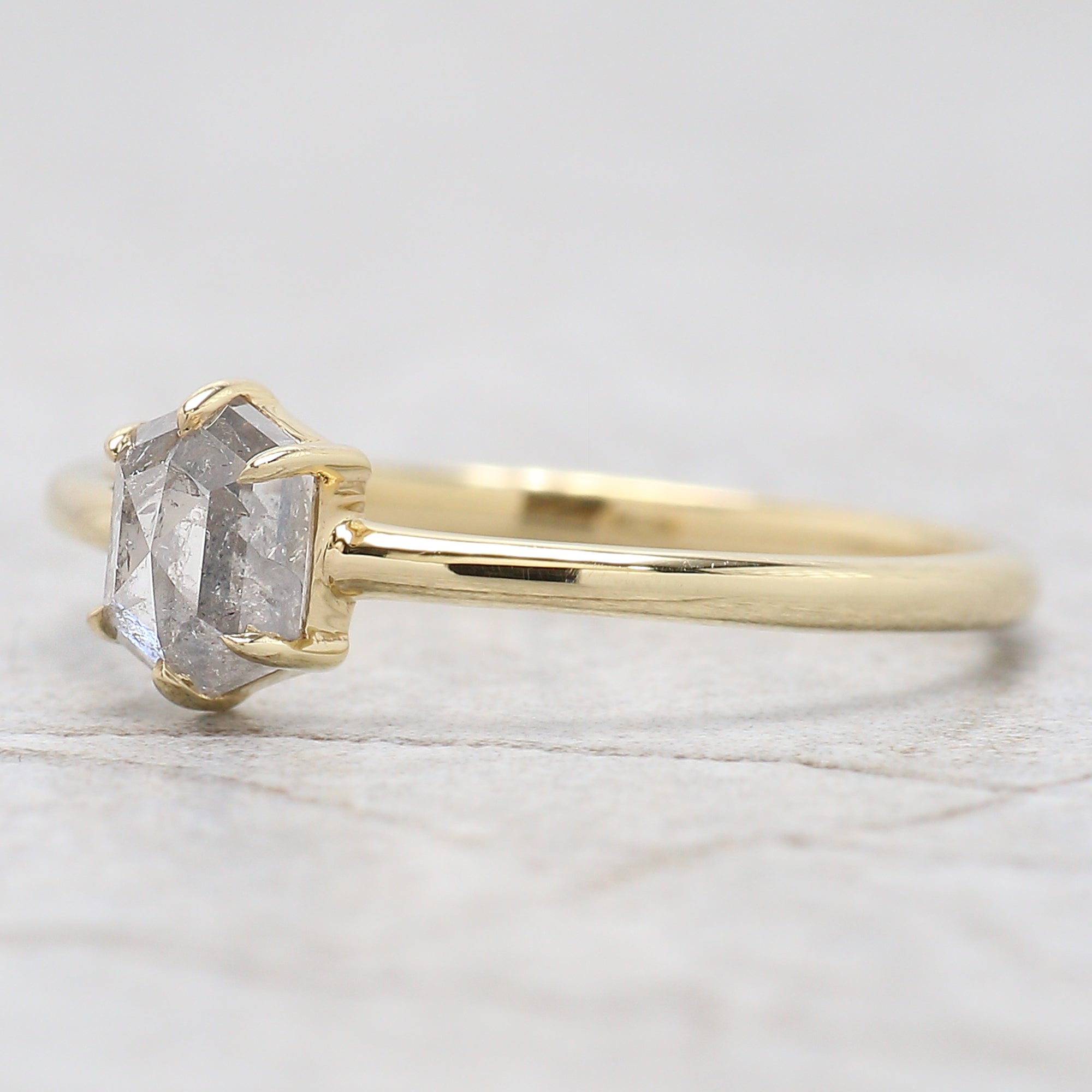 Hexagon Salt And Pepper Diamond Ring 0.62 Ct 5.70 MM Hexagon Diamond Ring 14K Solid Yellow Gold Silver Engagement Ring Gift For Her QN1435