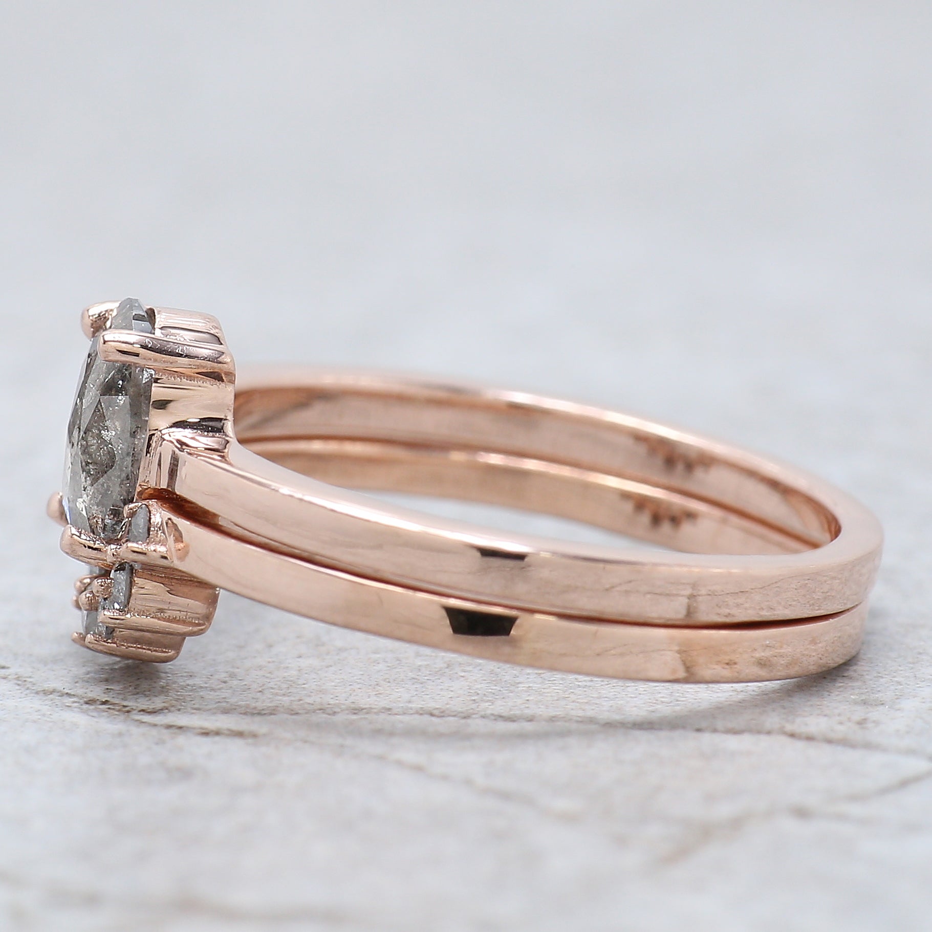 Oval Cut Salt And Pepper Diamond Ring 0.74 Ct 7.00 MM Oval Diamond Ring 14K Solid Rose Gold Silver Oval Engagement Ring Gift For Her QL1521