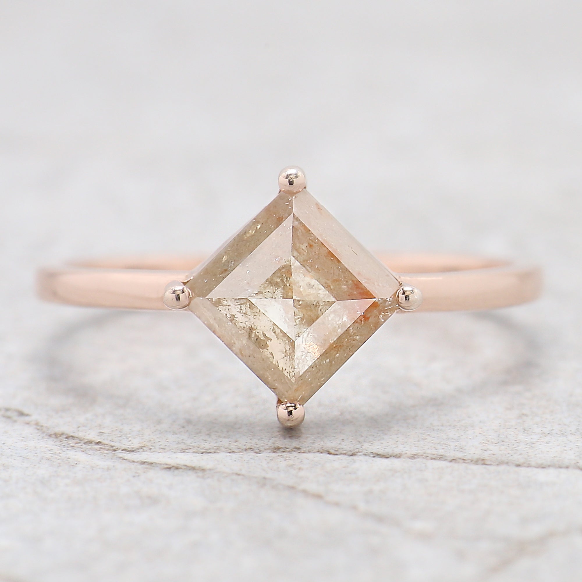 Kite Cut Grey Color Diamond Ring 1.51 Ct 8.55 MM Kite Shape Diamond Ring 14K Solid Rose Gold Silver Kite Engagement Ring Gift For Her QL9612