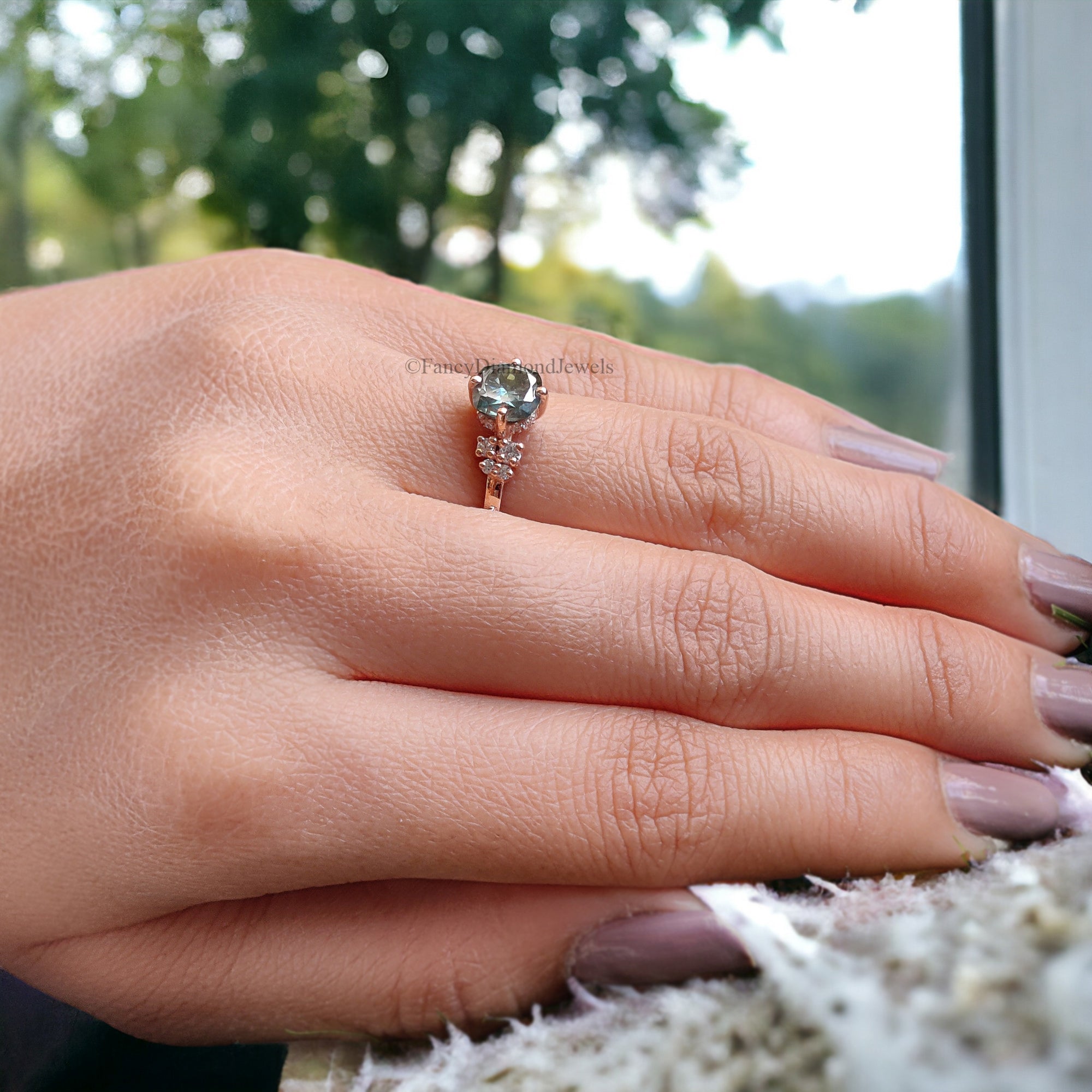 Muse Engagement Ring for Women 1.25 TW Cushion Fancy Cut Cyan Blue Moissanite Ring Hidden Halo Ring Wedding Ring for Her Comfort Fit FD08