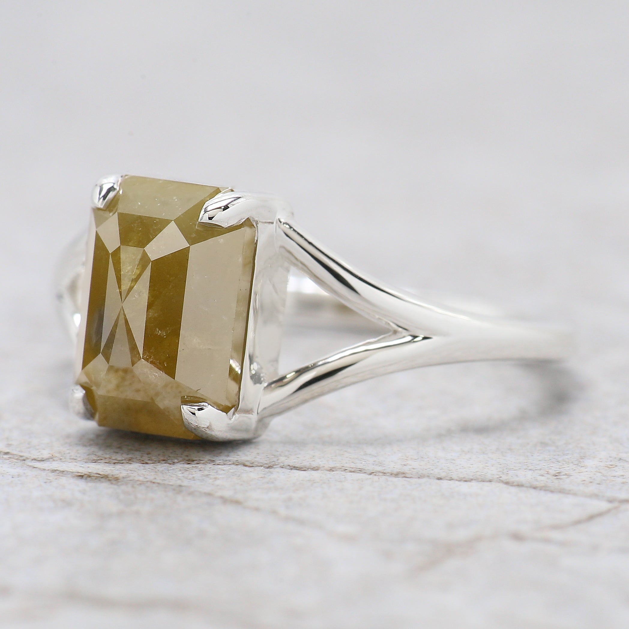 Emerald Cut Yellow Color Diamond Ring 2.77 Ct 8.90 MM Emerald Diamond Ring 14K Solid Rose Gold Silver Engagement Ring Gift For Her QN153