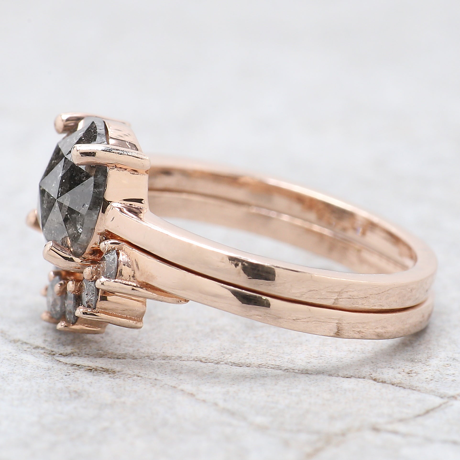 Round Rose Cut Salt And Pepper Diamond Ring 1.80 Ct 8.10 MM Round Diamond Ring 14K Rose Gold Silver Engagement Ring Gift For Her QL1536