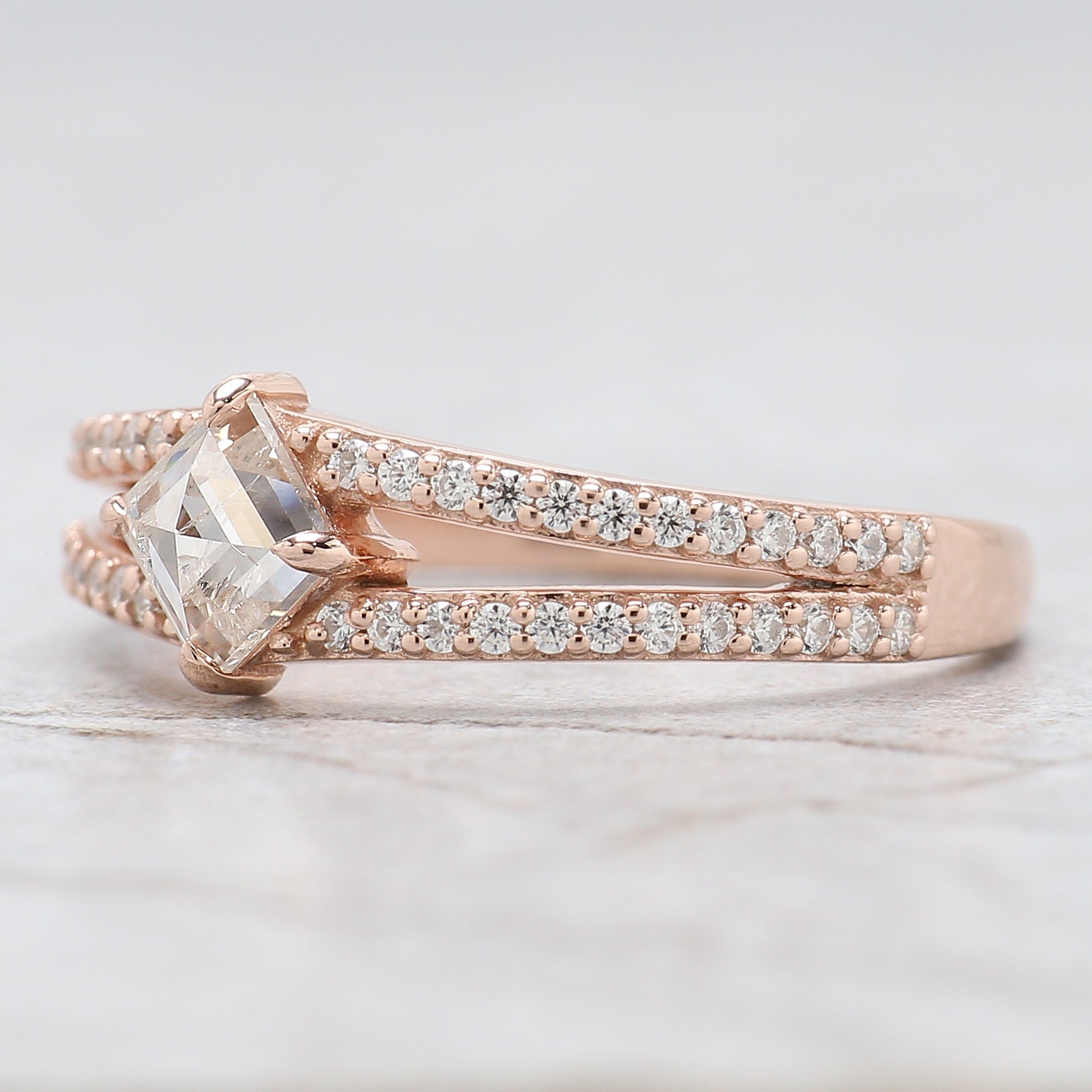 Kite Cut Salt And Pepper Diamond Ring 0.40 Ct 5.91 MM Kite Diamond Ring 14K Solid Rose Gold Silver Kite Engagement Ring Gift For Her QL2680